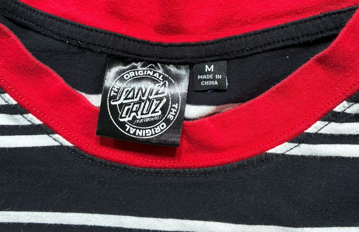 Santa Cruz Striped Ringer T-Shirt Black White Red Embroidered Dot Logo Medium gallery