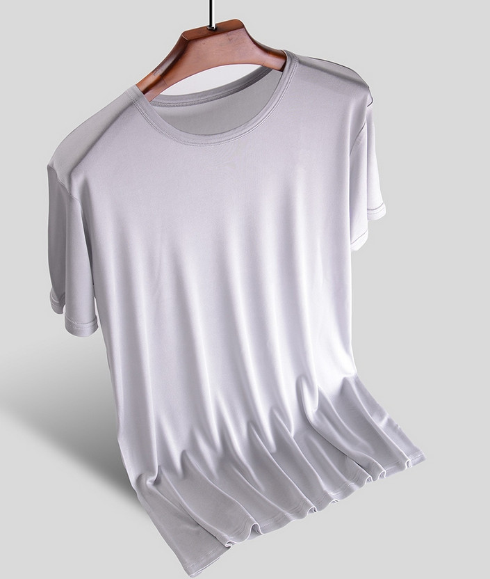 Men's 100% Silk T-shirt Knitted Crew Neck Short Sleeves Summer Casual Tops Soft gallery