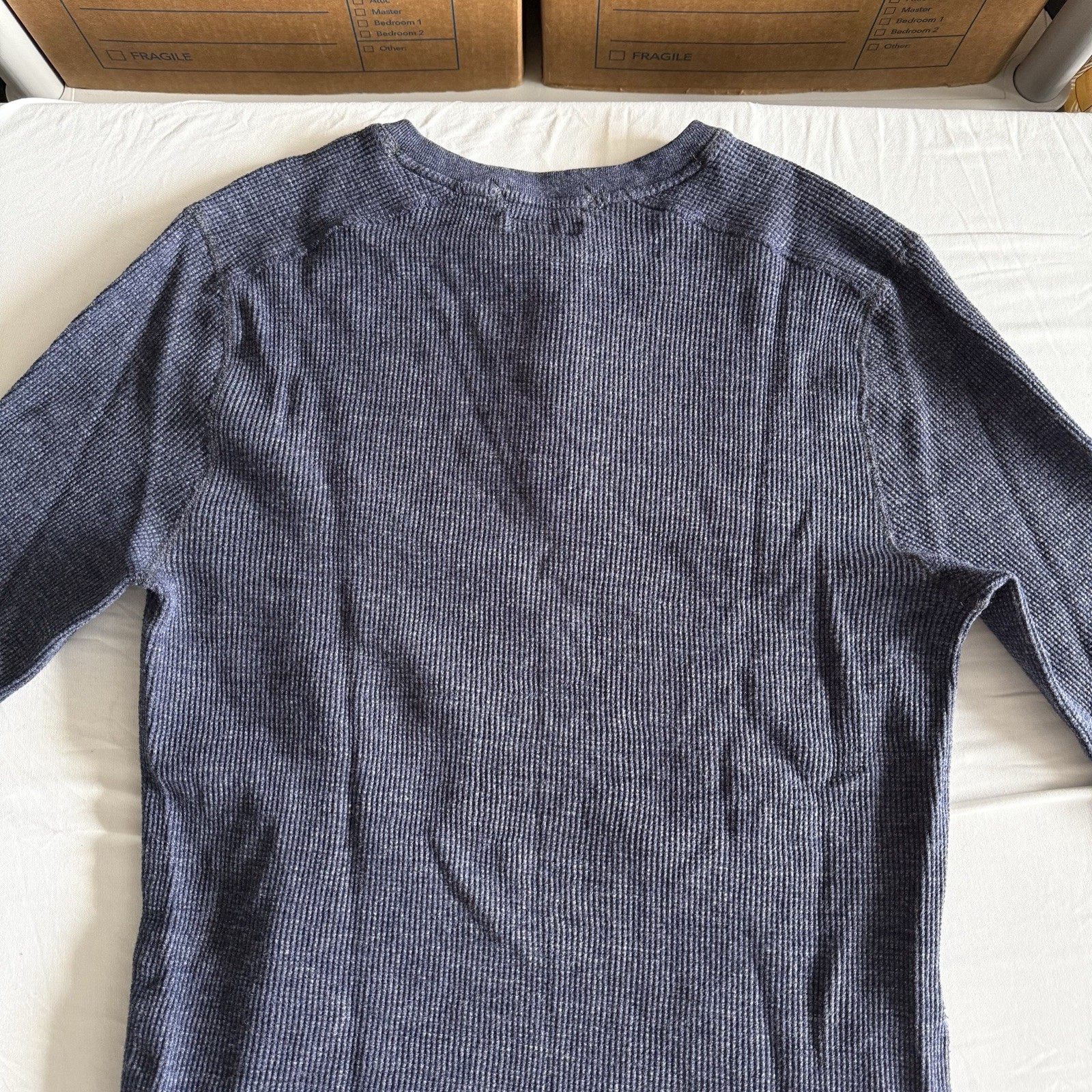 Wallace & Barnes Henley Thermal Mens Large Waffle Knit Workwear Pullover Blue gallery