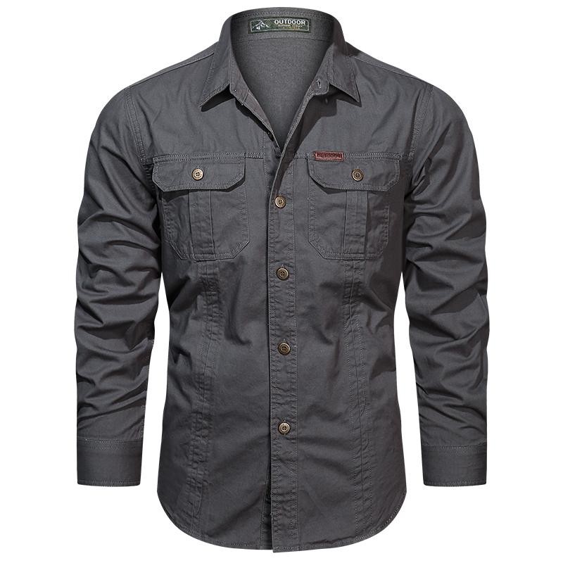 Men's Long-Sleeve Western Shirts Cotton Button-Up Military Style gallery