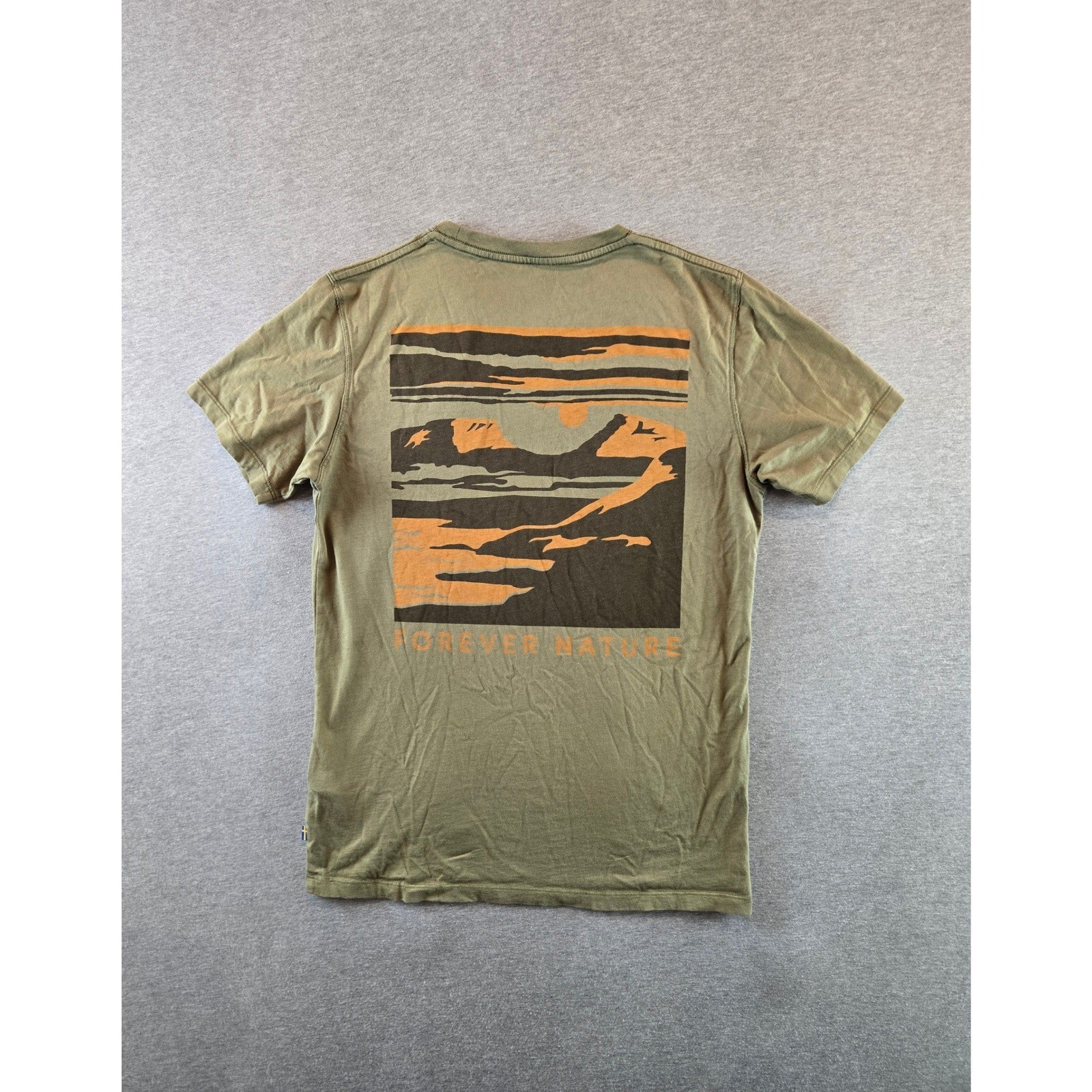 Fjallraven Tornetrask Tee Mens Small Green Graphic Back Mountain Logo T-Shirt