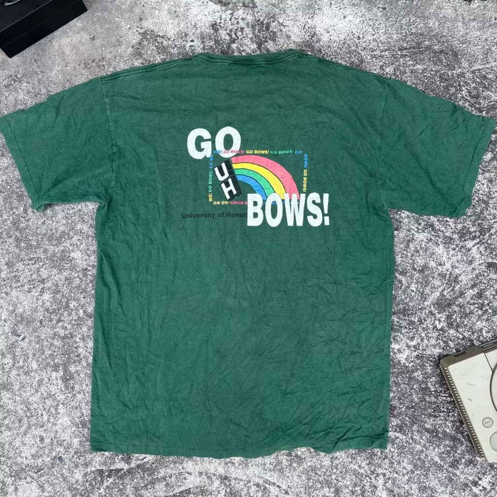 Vintage Oneita Tag Hawaii Rainbow T Shirt XL Go Bows University of Hawaii Green gallery