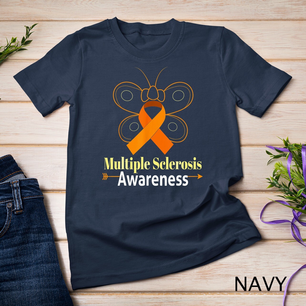 Butterfly Orange Ribbon Multiple Sclerosis Awareness Unisex T-shirt gallery