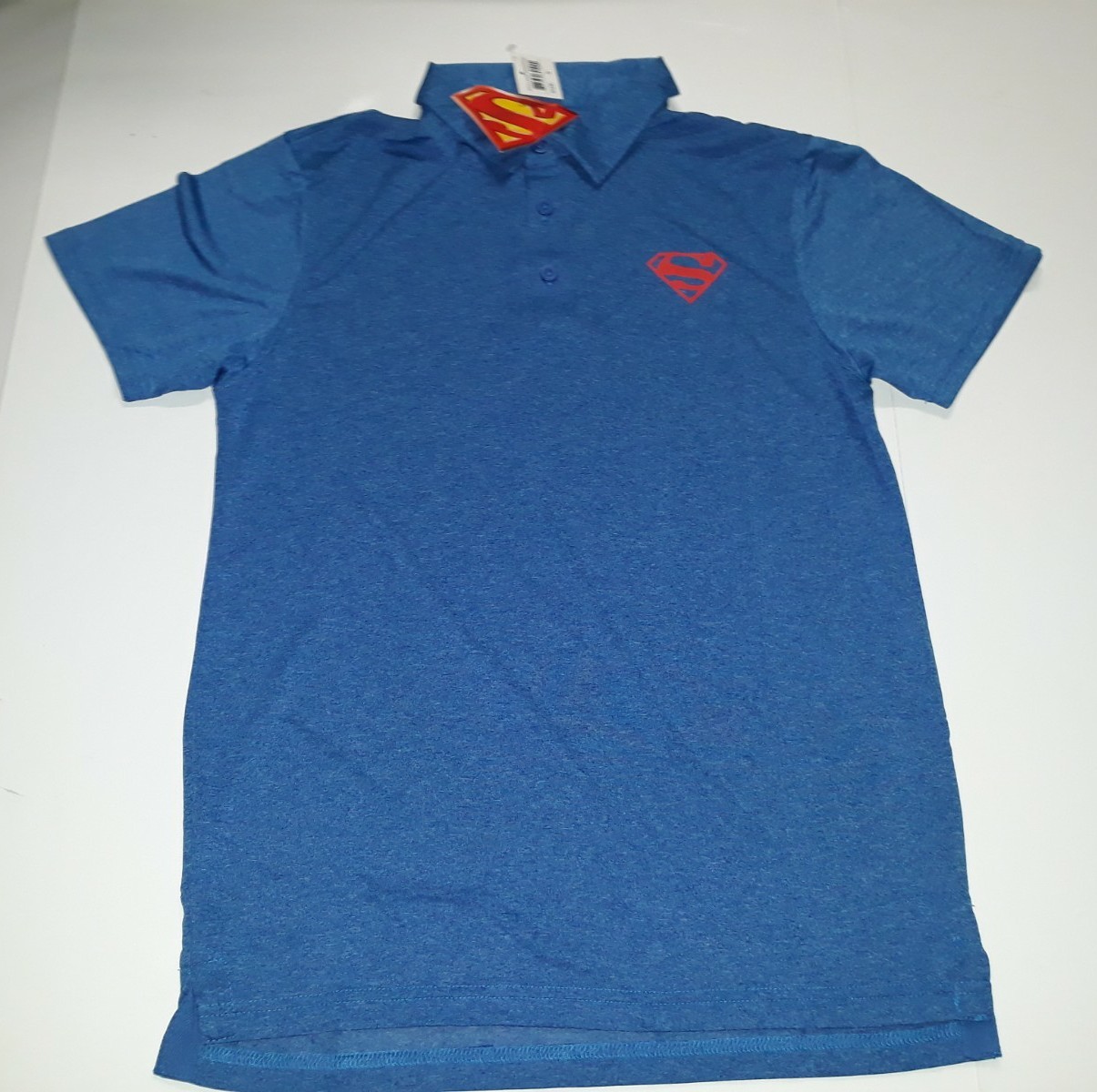 Superman Polo Shirt Blue Men’s SMALL DC Comics Button Logo Poly NEW
