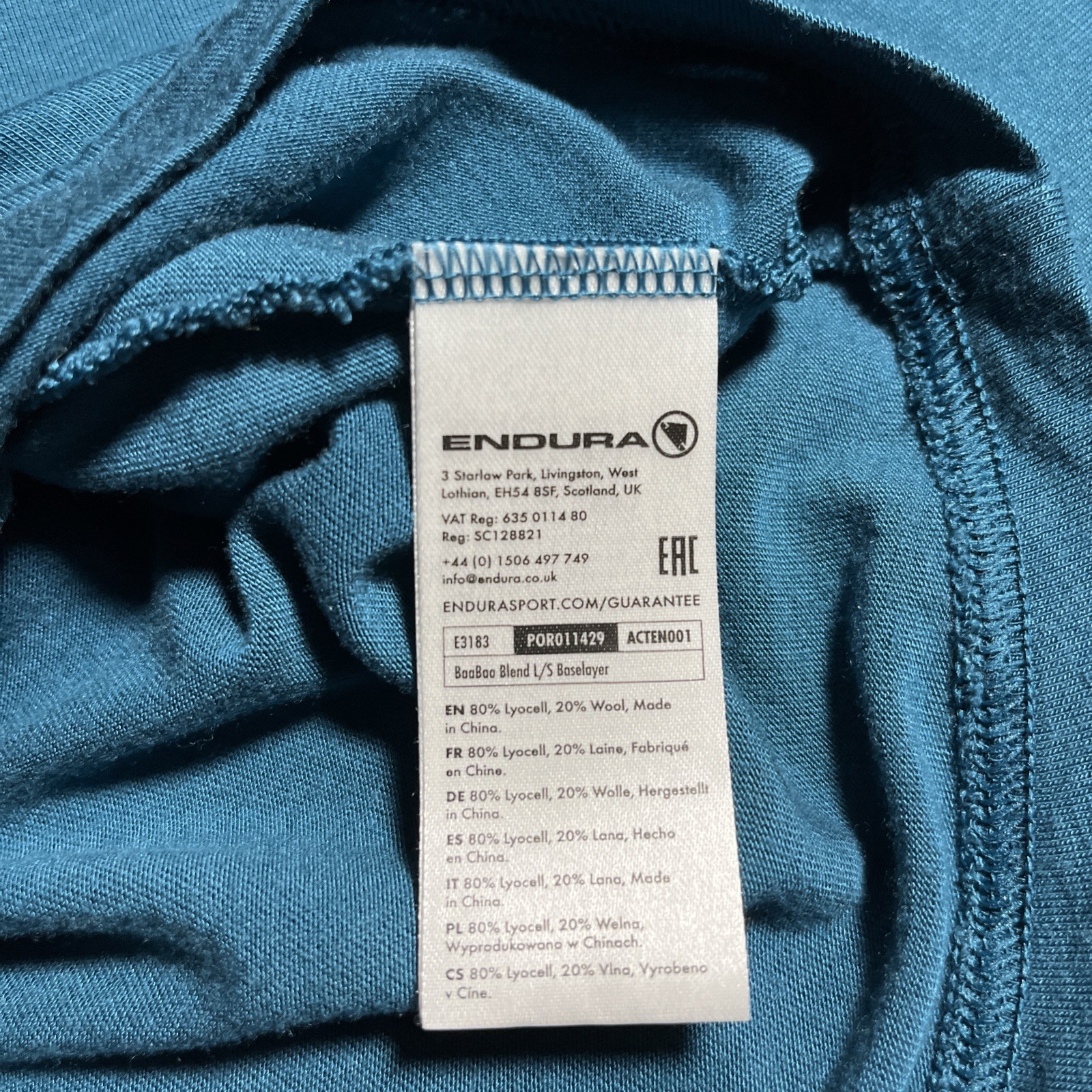 Endura BaaBaa Blend Baselayer Mens XXL Blueberry Lyocell Wool Slim LS Raglan EUC gallery