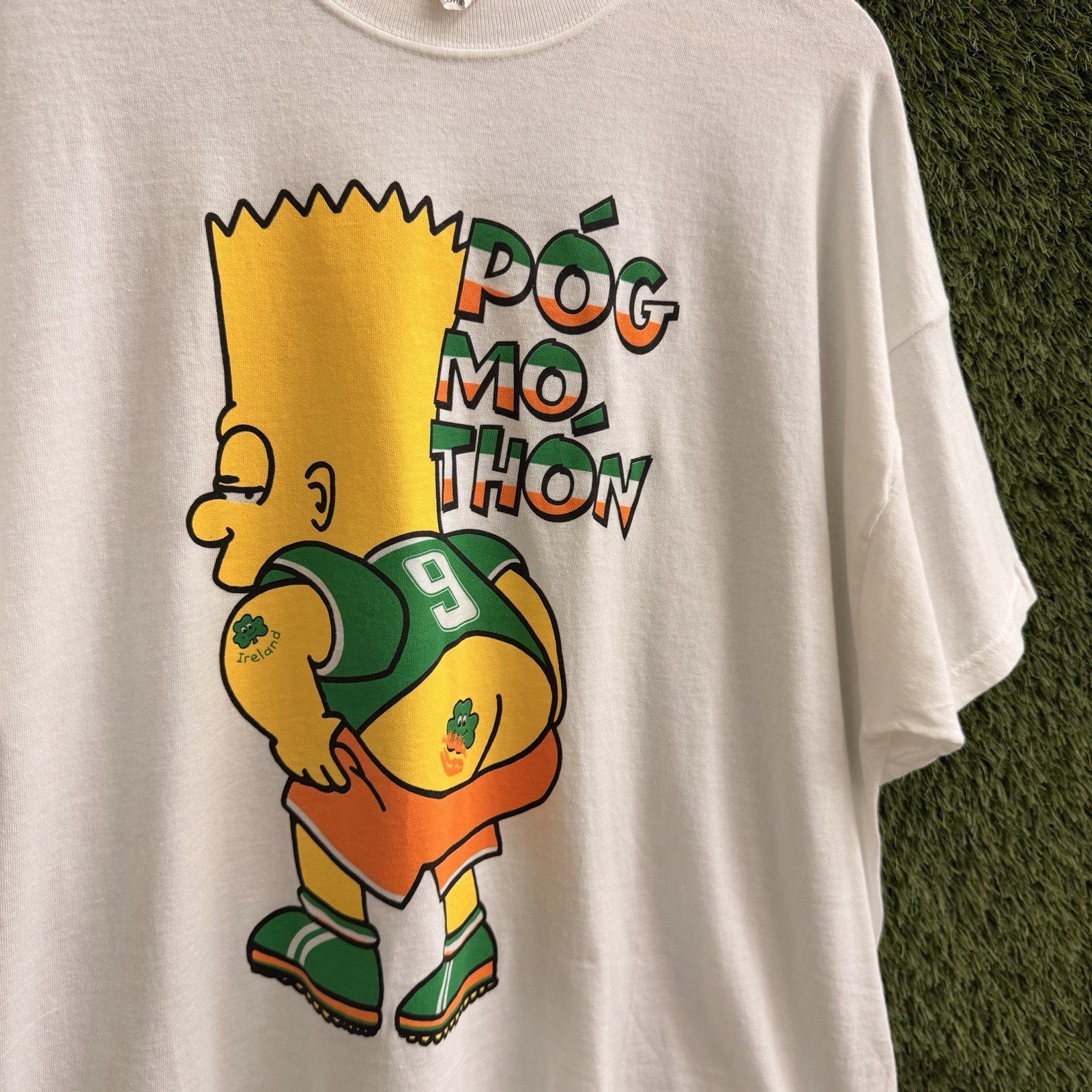 Vintage Bart Simpson Pog Mo Thon Kiss My Ass Ireland Soccer T-Shirt Mens XL 90s gallery