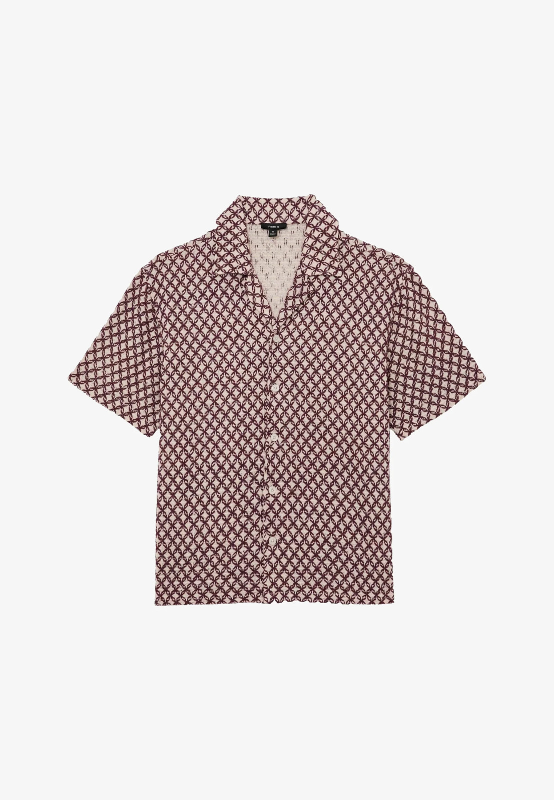 REISS Mens Rust Red Mills Cuban Collar SS Shirt Designer Embroidered Crochet gallery