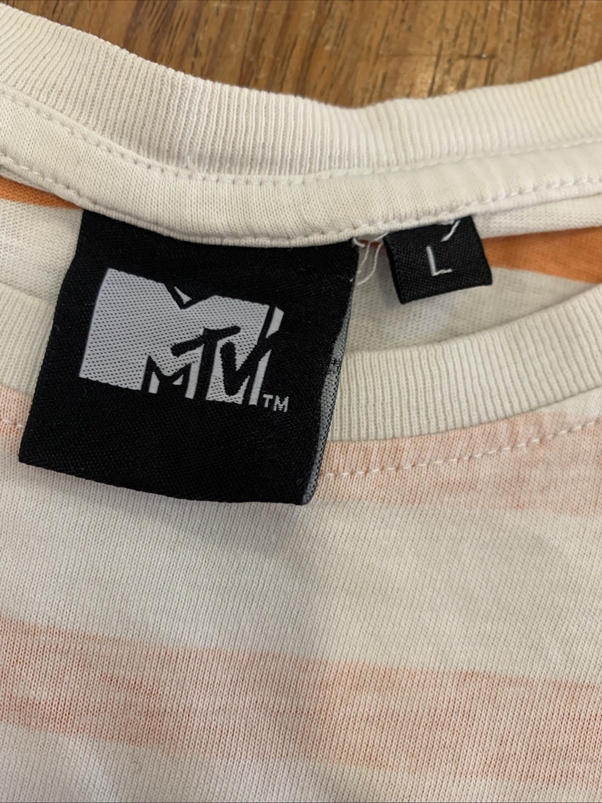 MTV Music Television Striped T-Shirt L 2014 Viacom – Retro Logo Tee – #Z54 gallery