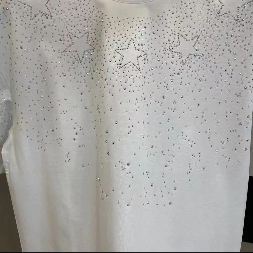 New Men Luxury Diamond Star Rhinestones Fashion Black White T-Shirt High Quality gallery