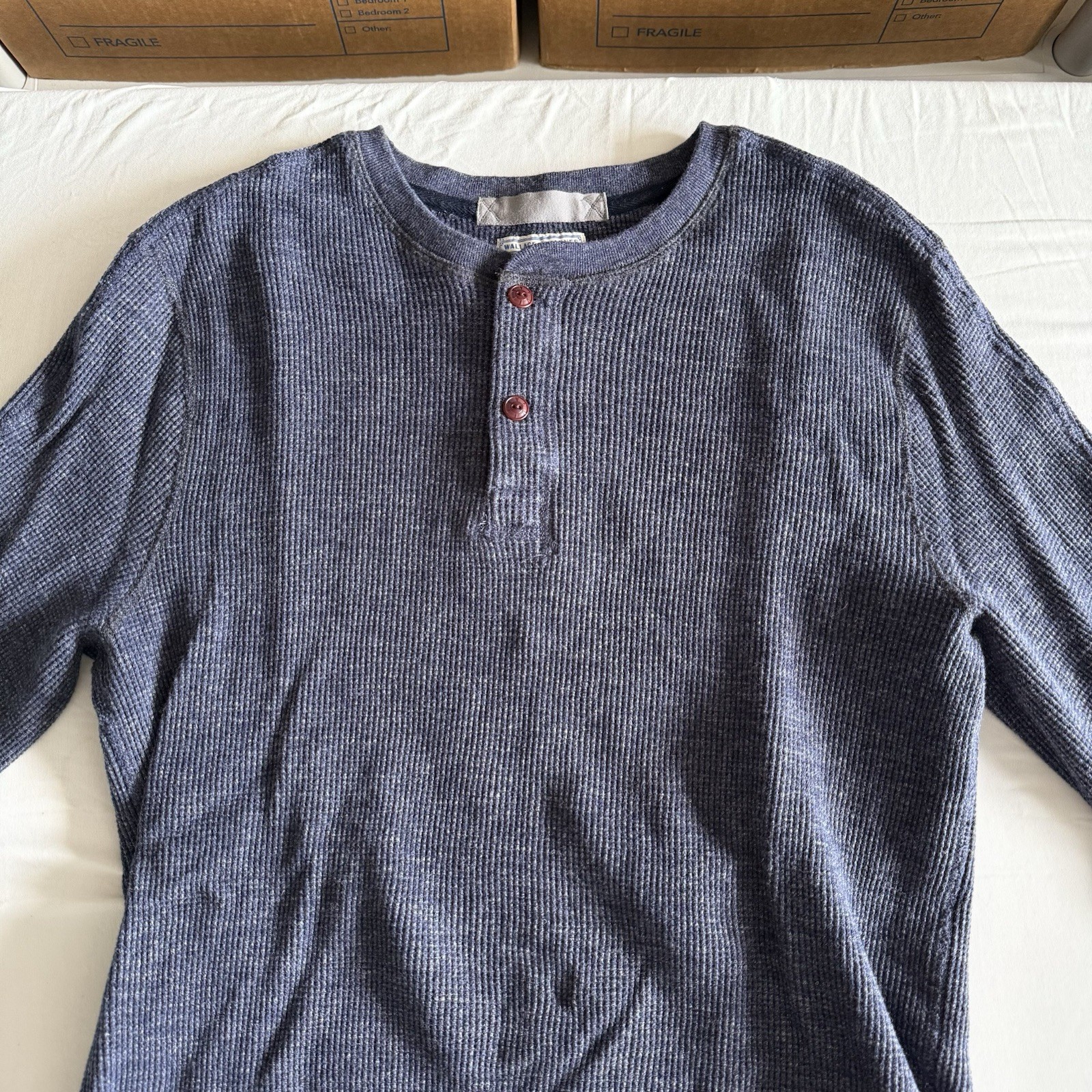 Wallace & Barnes Henley Thermal Mens Large Waffle Knit Workwear Pullover Blue gallery