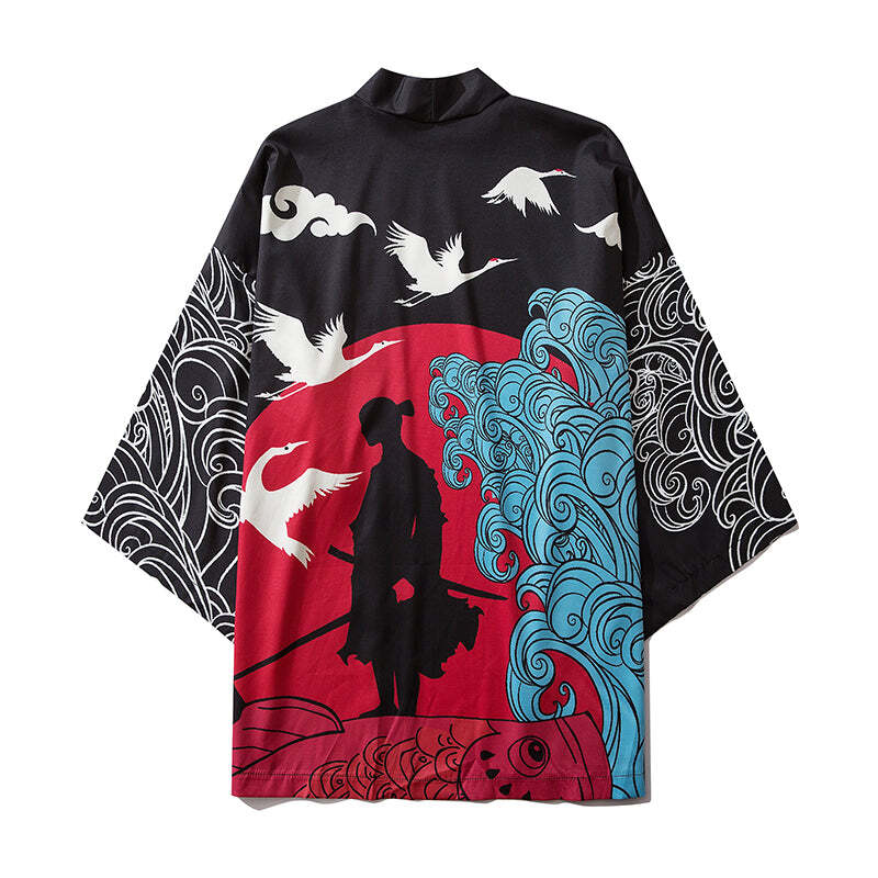 Niepce Streetwear Japanese Black Kimono Graphic Tee Samurai Short Sleeves Shirt gallery