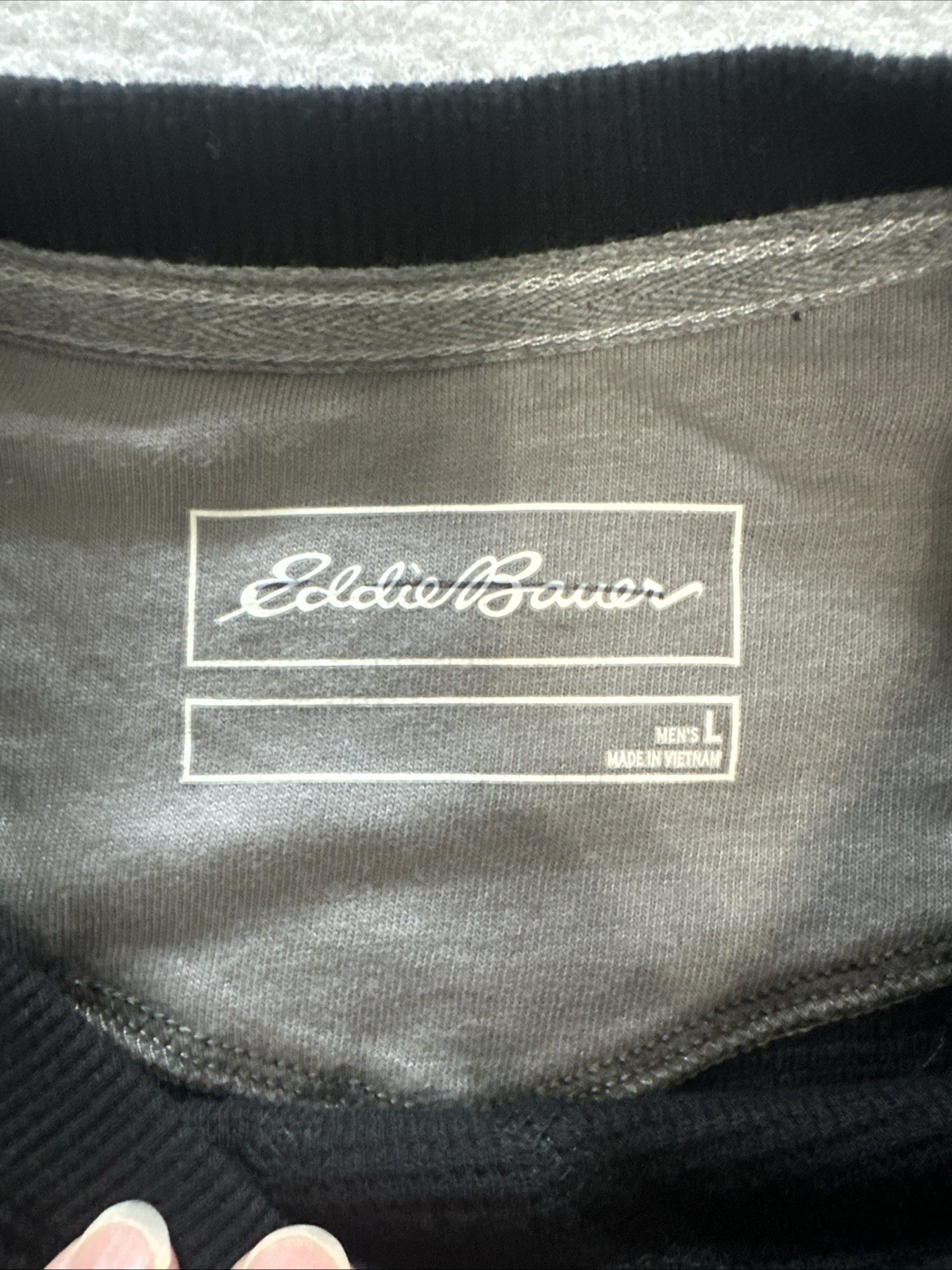 Eddie Bauer pullover crew neck waffle texture ribbed neck cuffs black mens Large gallery