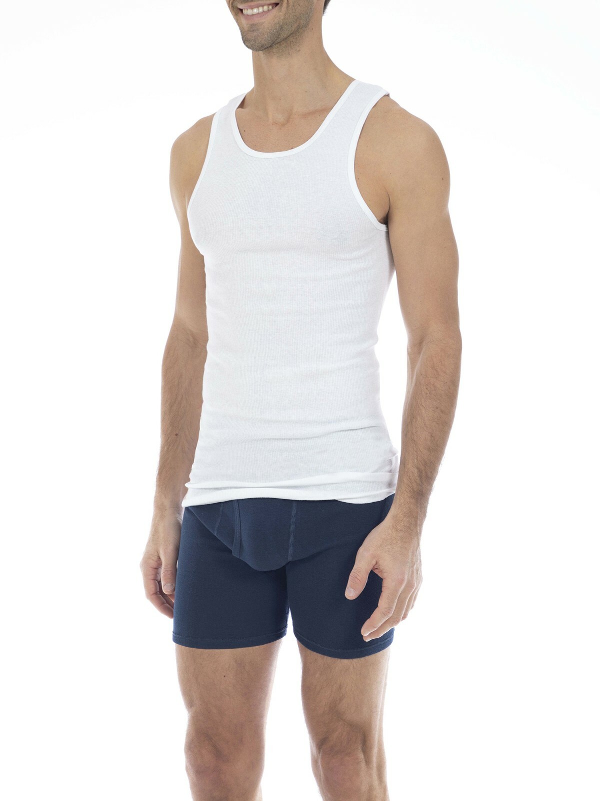 NEW! George Tag Free Comfort Long length A-Shirt Men's, WHITE, Small, 3-Pack, gallery