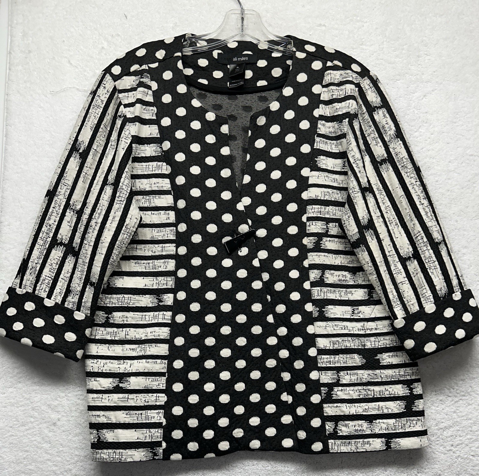 Ali Miles Womens Size PL Gray 3/4 Sleeve Button Up Blouse Top (U8)