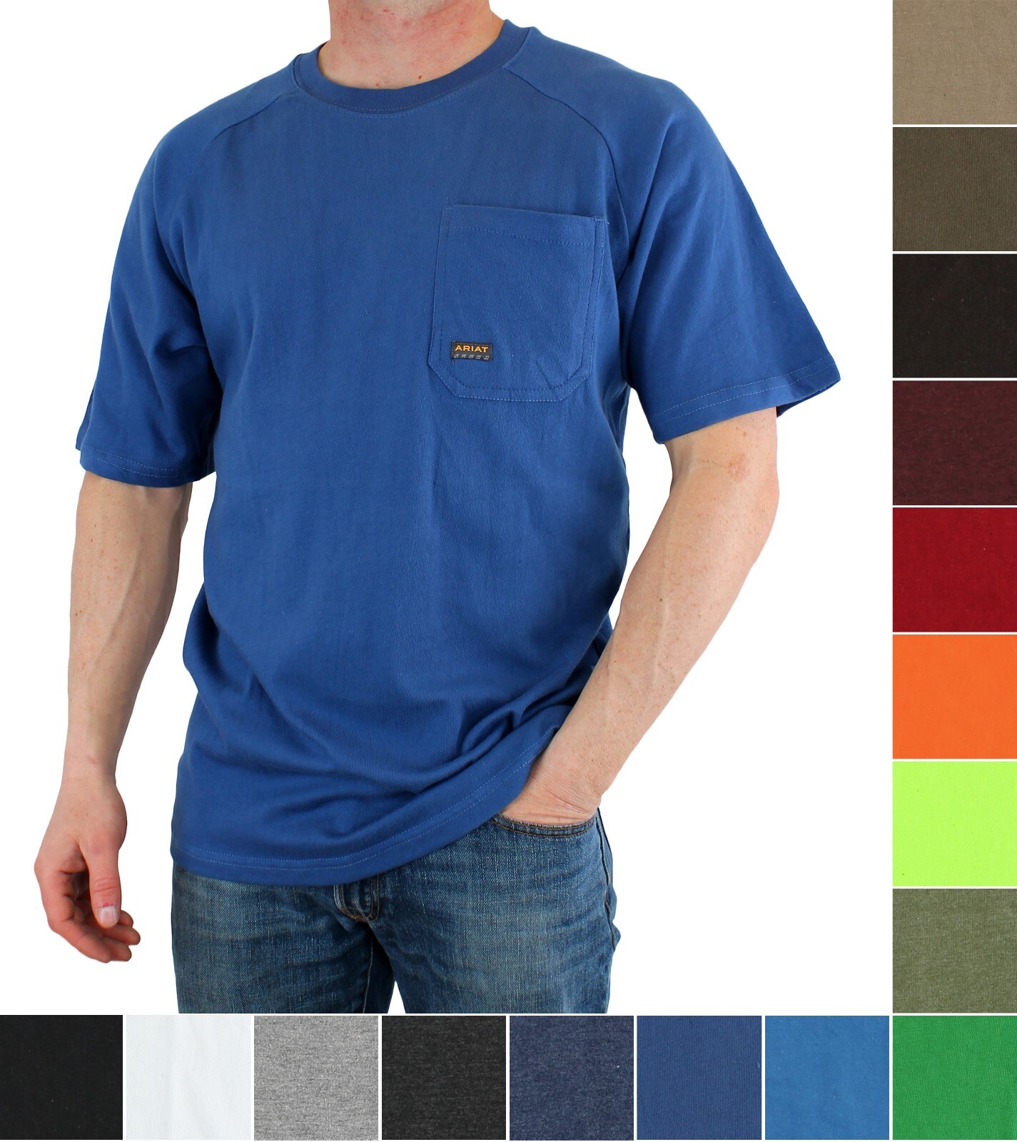 Ariat Rebar Men's T-Shirt Cotton Strong, Raglan Short Sleeve, Basic Pocket Tee gallery