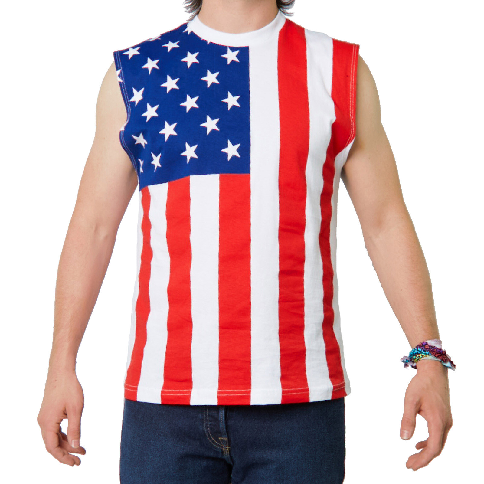 Adult Men’s USA American Flag 4th of July Patriotic Sleeveless Shirt Tank Top