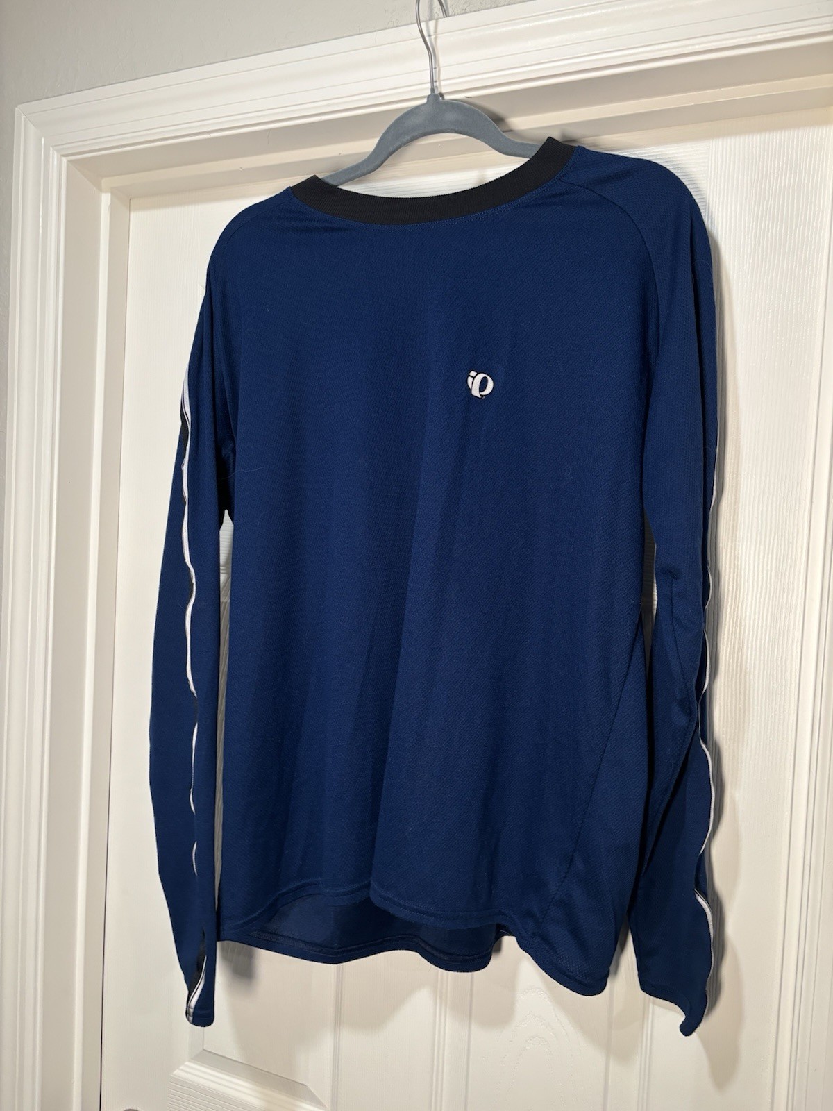 Pearl Izumi Shirt Mens XL Blue White Long Sleeve Crew Polyester Cycling Fitness