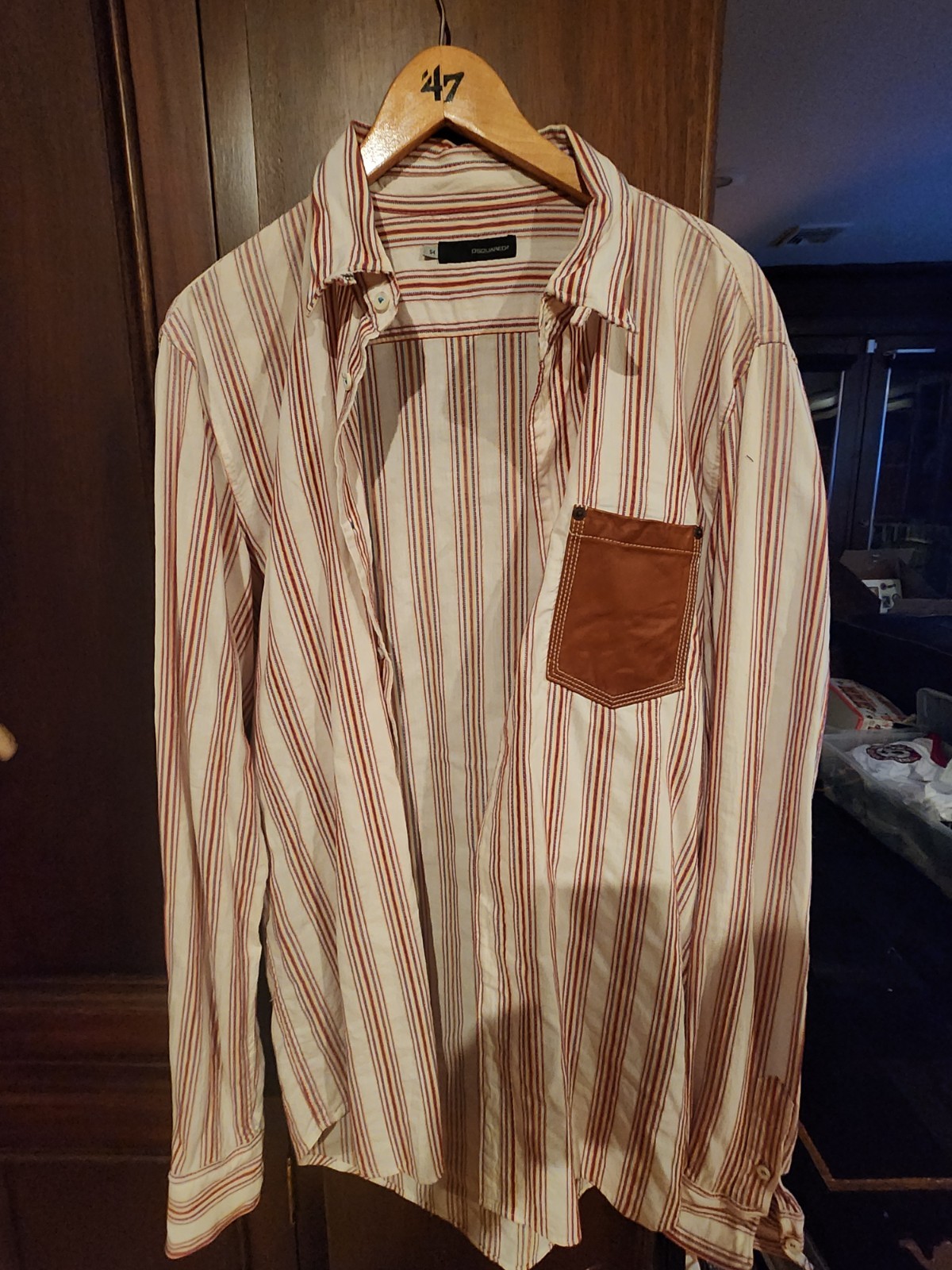 D SQUARED BUTTON DOWN WITH LEATHER POCKET. UNIQUE PIECE. SIZE 54 EURO gallery