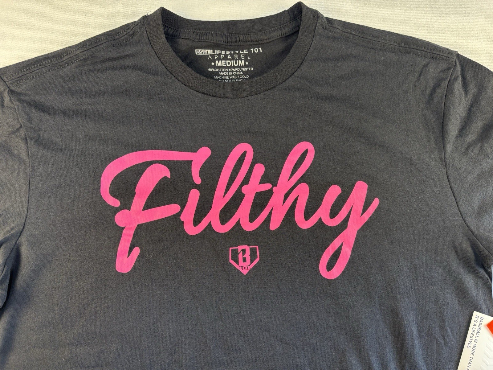 Baseball Lifestyle 101 Adult M Medium Filthy Tee Black Pink Graphic Tee NEW gallery