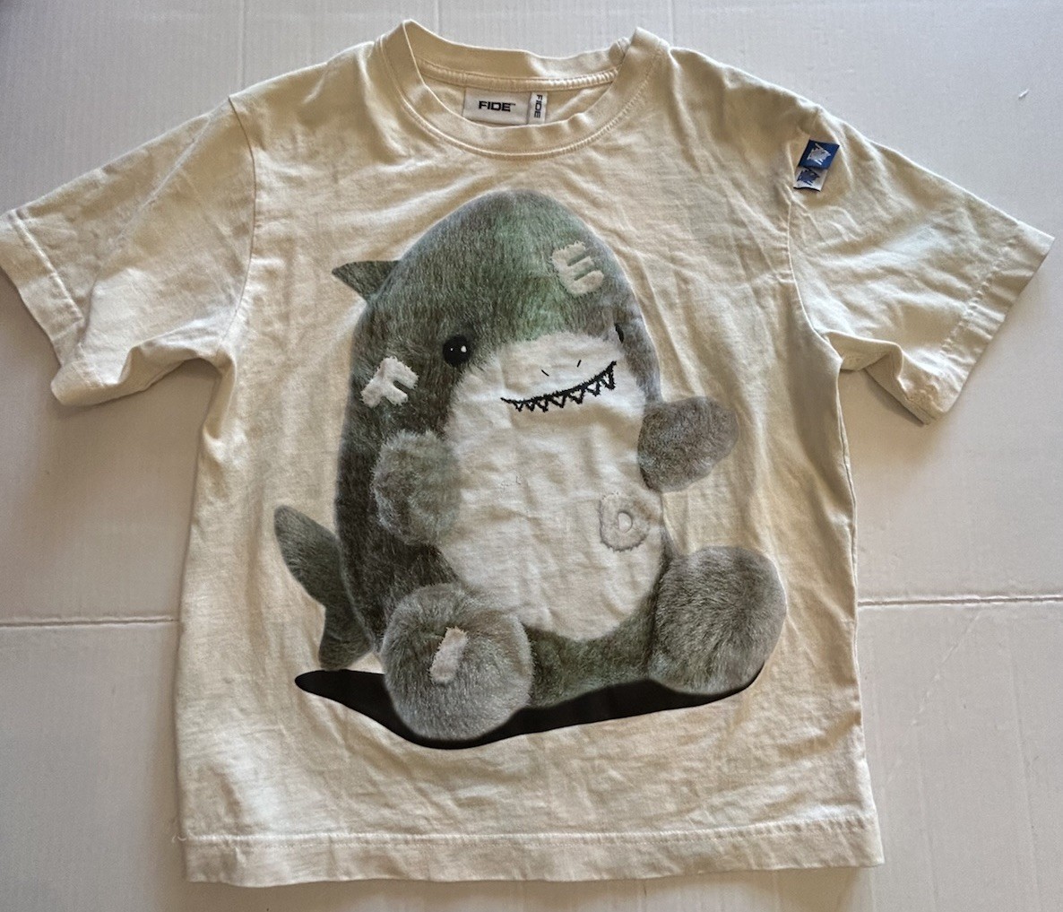Fide Unisex Sz Small Baby Shark T-shirt Graphic Tee Cotton Ivory Tiedye Babycore