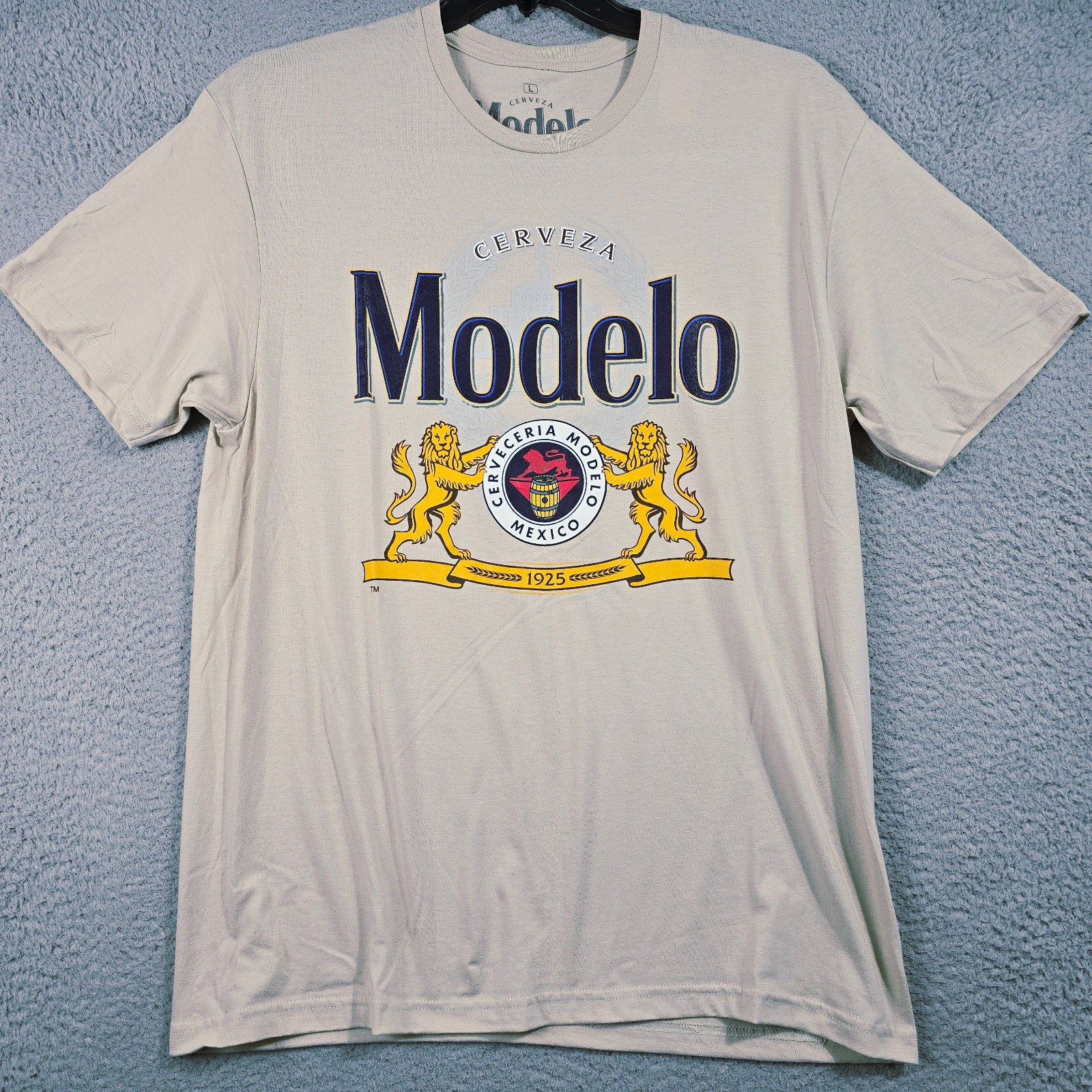 MODELO SHIRT MENS Large Beige Beer Casual Cervesa Logo Lager NWT gallery