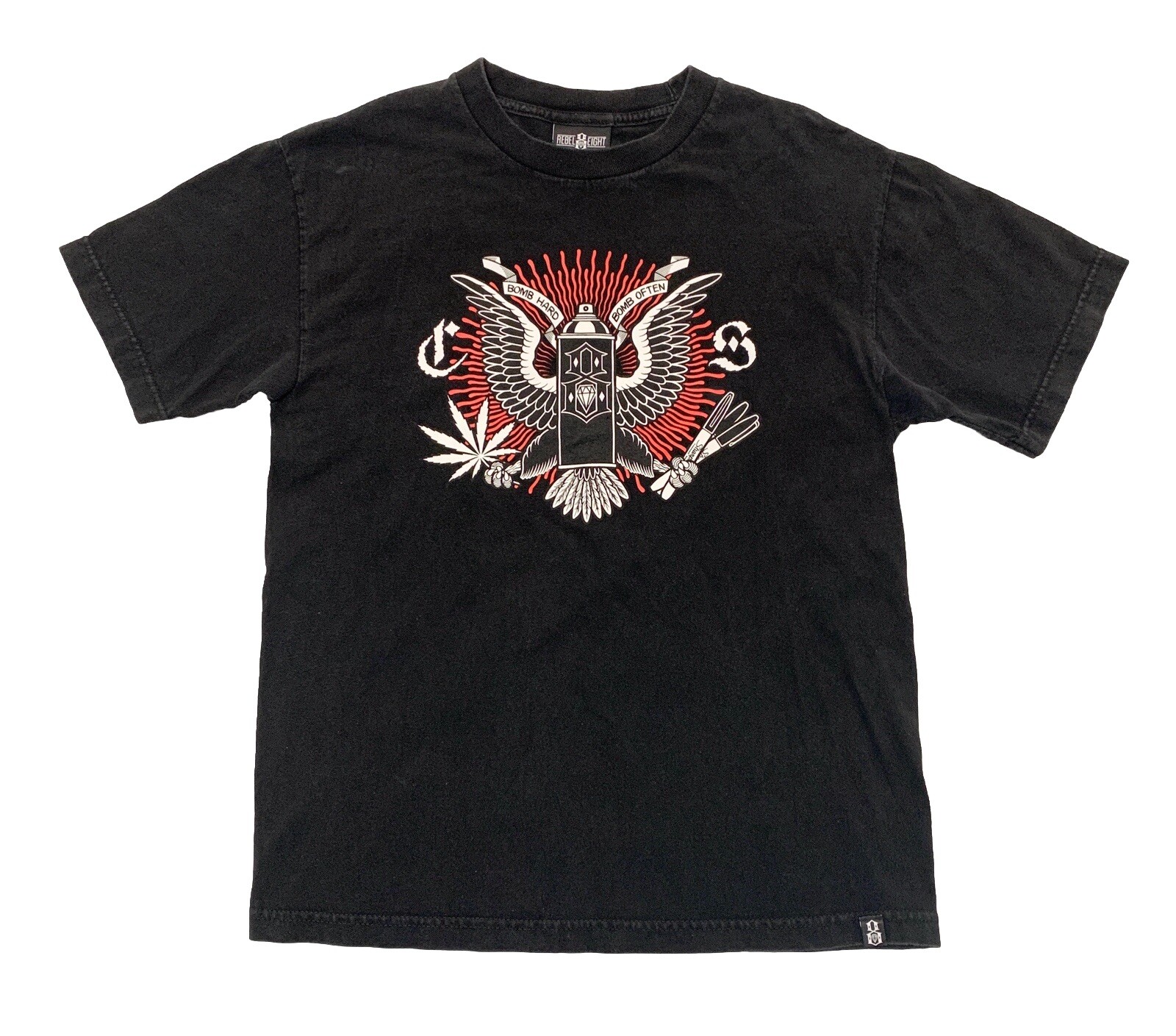 Rebel Eight T-Shirt Mens M Graphic Tee Graffiti Can Marijuana Leaf Sharpies Bomb gallery