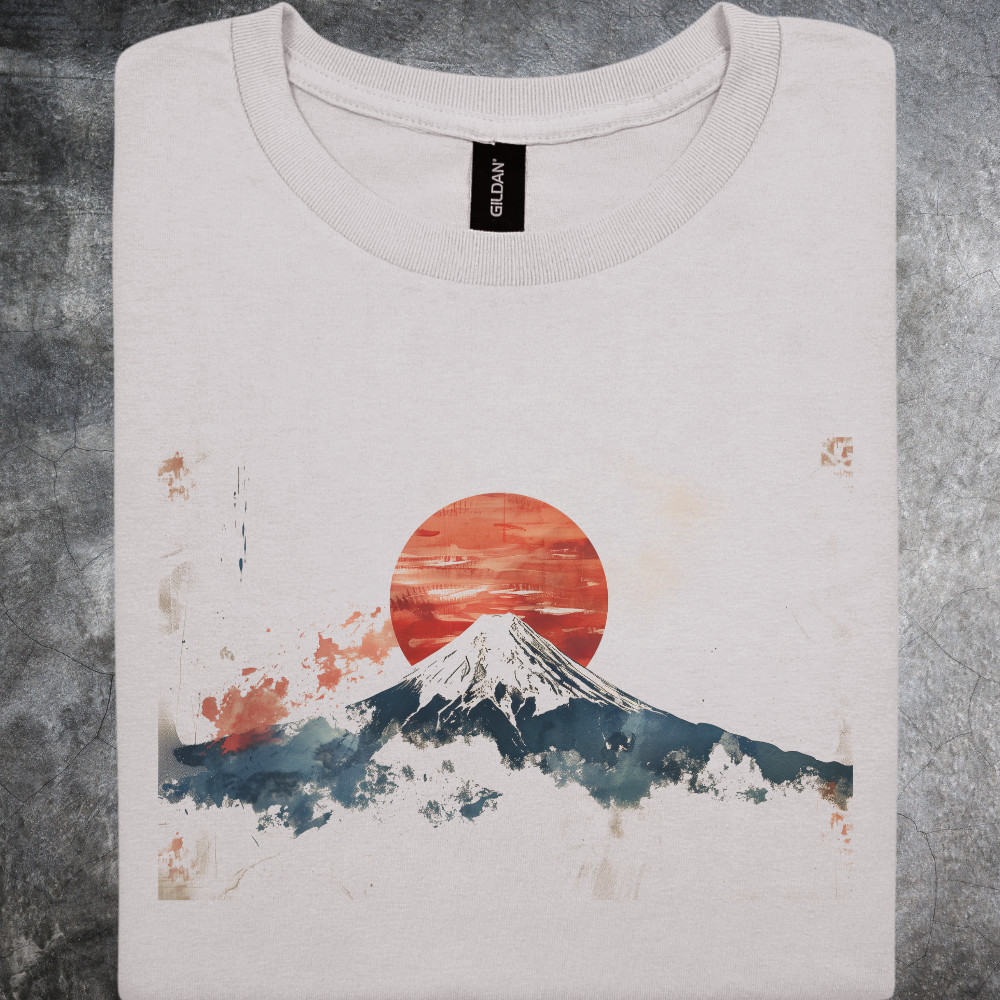 Sun Mountain Shirt Japanese Landscape Watercolor Art Tshirt Gray gallery