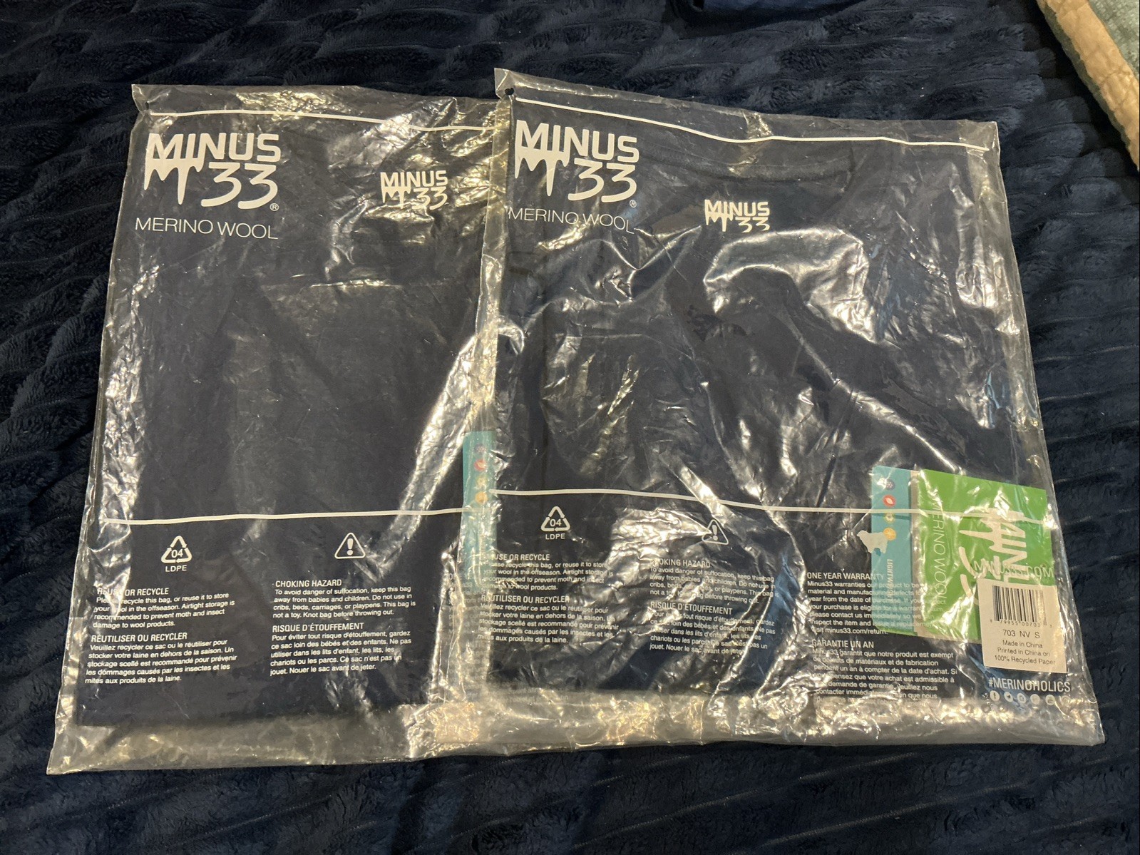 Minus33 100% Merino Wool Tshirt Blue Color Size Small