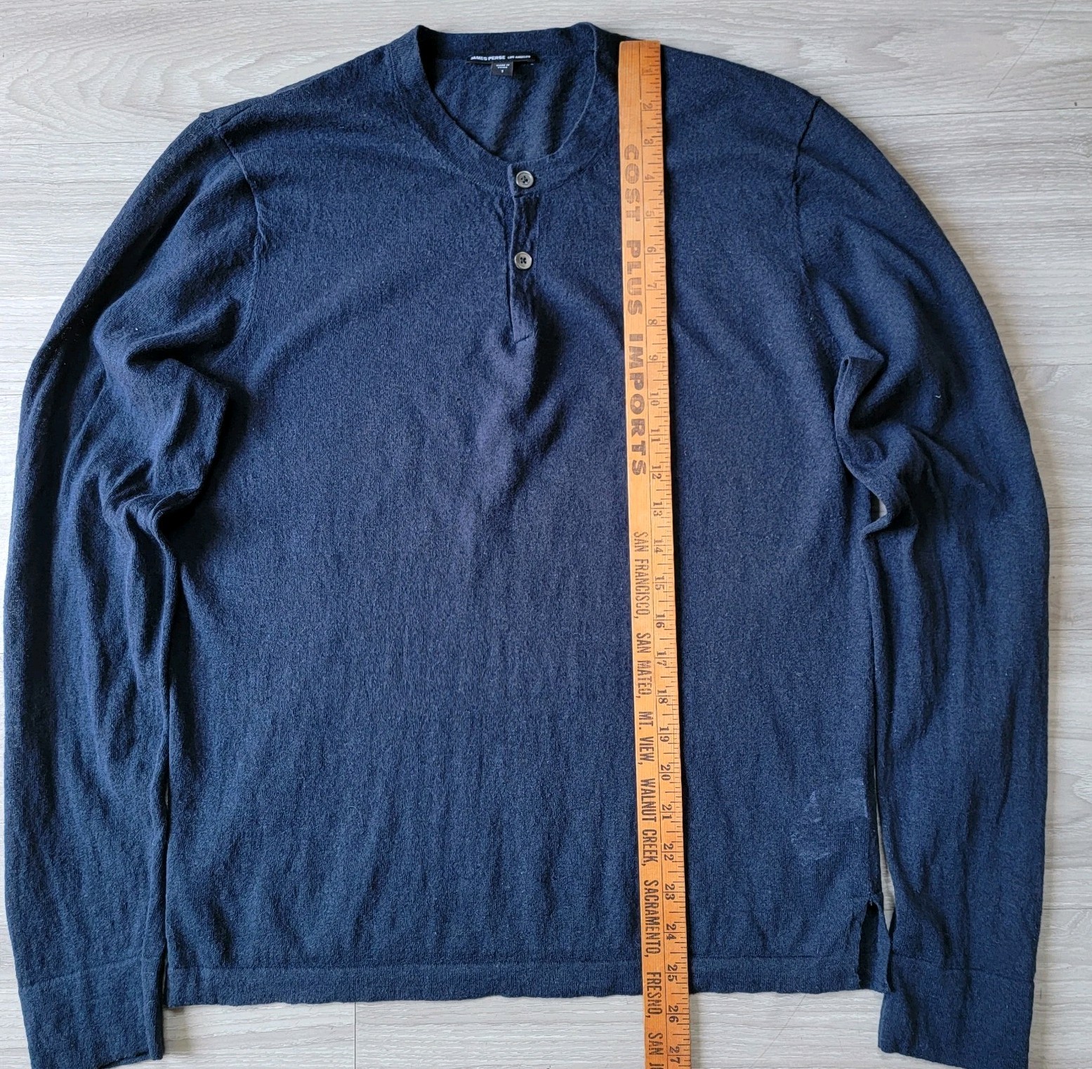 James Perse Shirt Men's 1 Small Navy Blue Linen Blend Long Sleeve Henley Preppy gallery