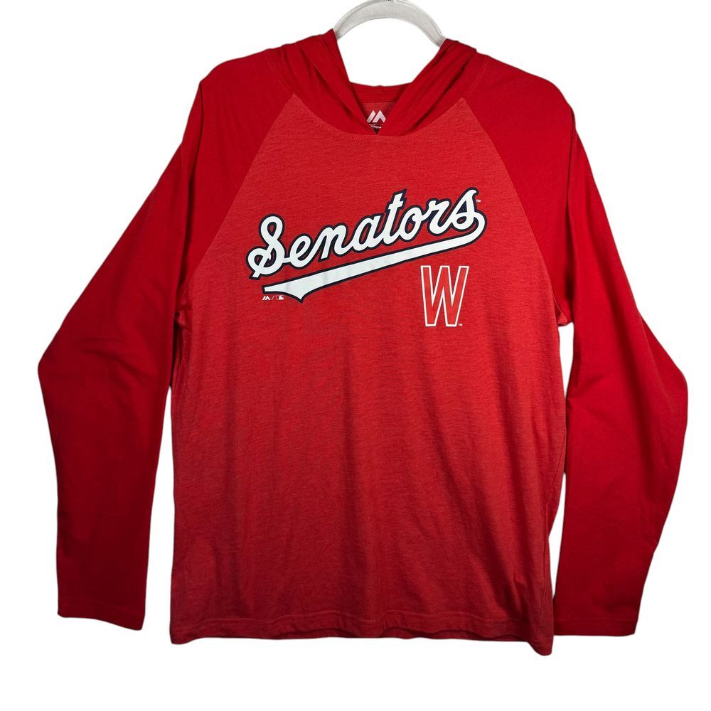 Majestic Washington Senators MLB Baseball Lightweight Hooded Raglan T-Shirt L gallery