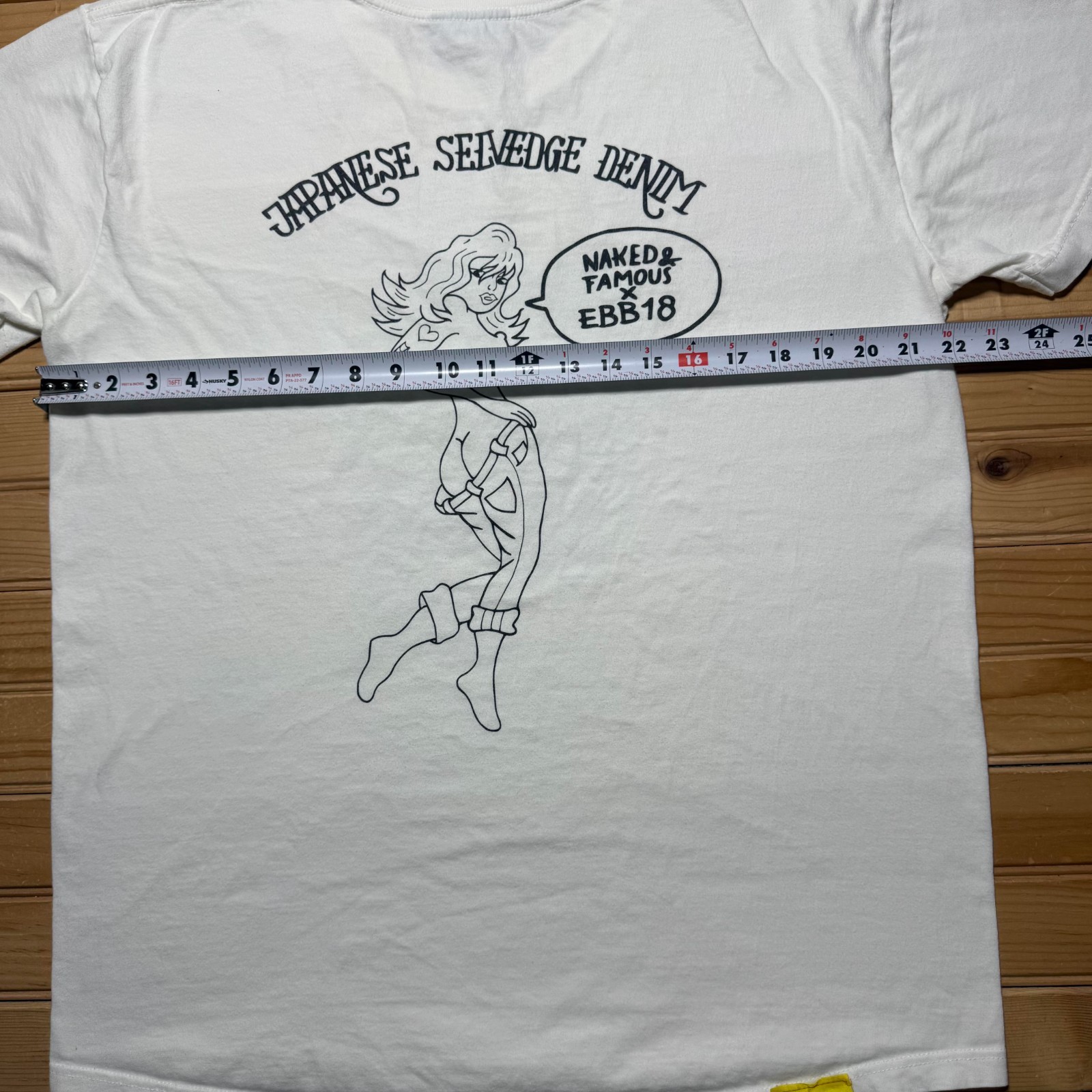 Y2K Naked & Famous Denim x EBB18 Japanese Selvedge Pinup Girl Graphic T-Shirt XL gallery