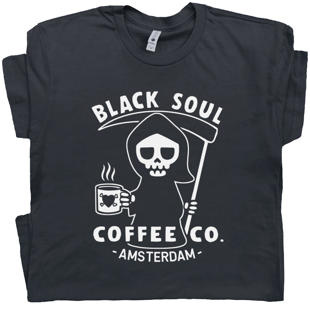 Funny Coffee T Shirt Amsterdam Black Soul Cafe Grim Reaper Tee Vintage Graphic gallery