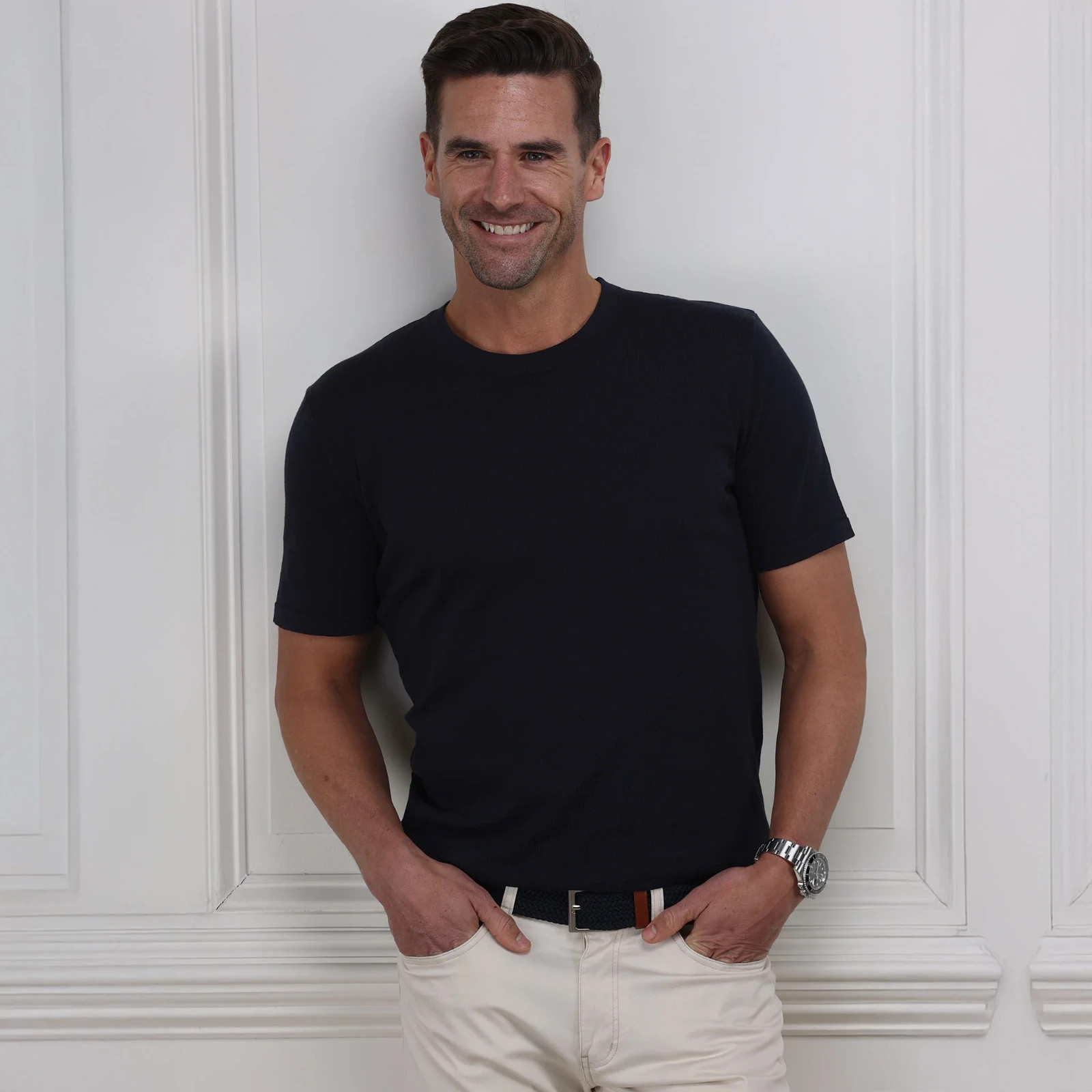 Collars & Co T-Shirt Mens Small Navy Cotton Silk Quiet Luxury Touch Lucca NEW gallery