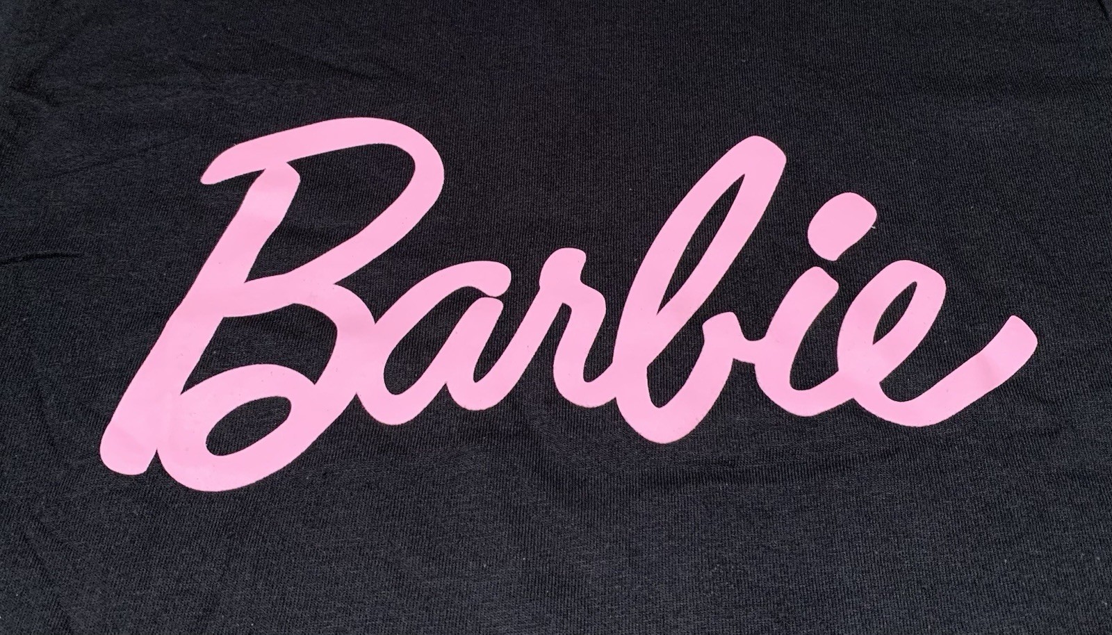 NEW BARBIE Pink Text Spell-Out Men’s Black Short Sleeve T-Shirt Size Large gallery