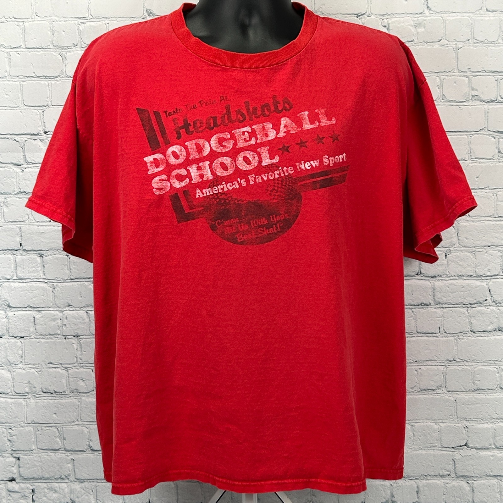 Vintage 90s Headshots Dodgeball School T Shirt Giant Red Tee Mens XXL 2XL gallery