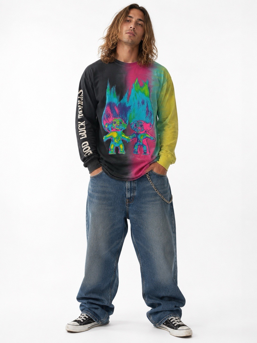 Good Luck Trolls T-Shirt Long Sleeve Medium Mens Colorful Y2K
