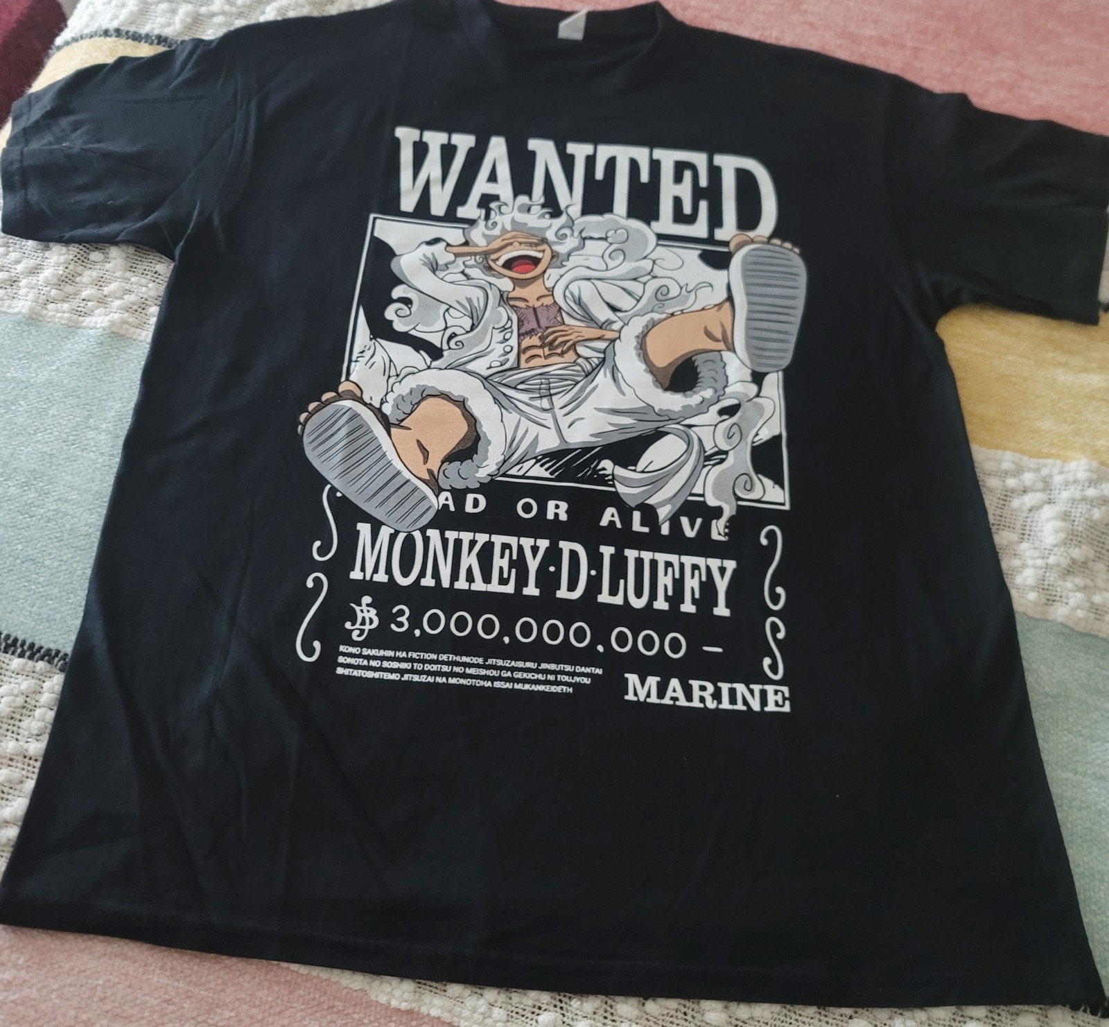 One Piece Monkey D. Luffy Graphic Print Black Cotton Men’s T-Shirt Size L