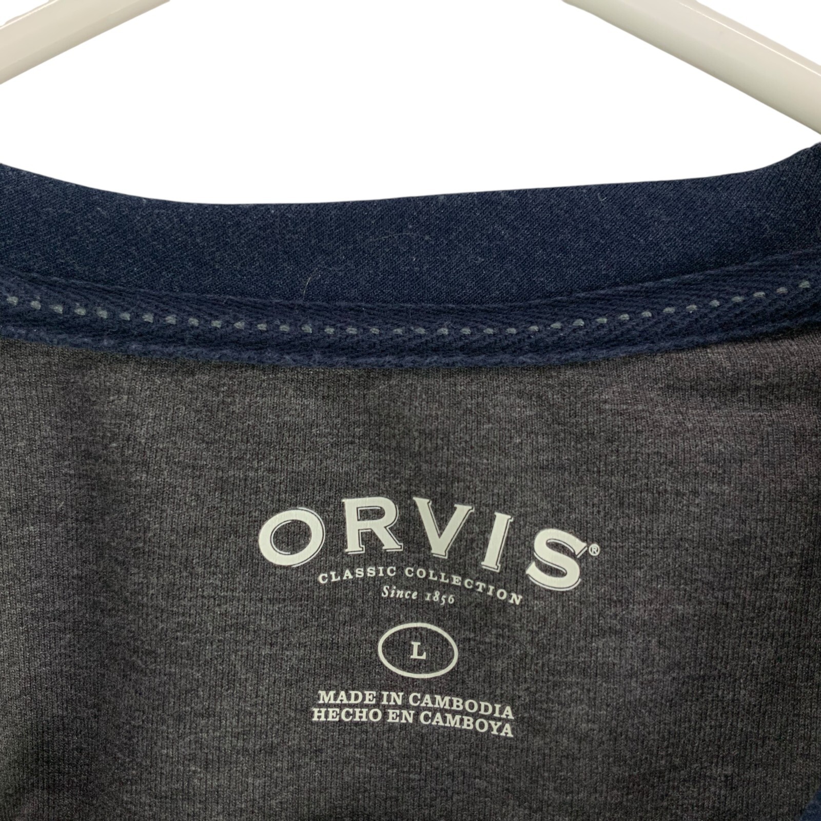 Orvis Gray/Blue Crewneck Long Sleeve Pullover T-Shirt Size L Embroidered Logo gallery