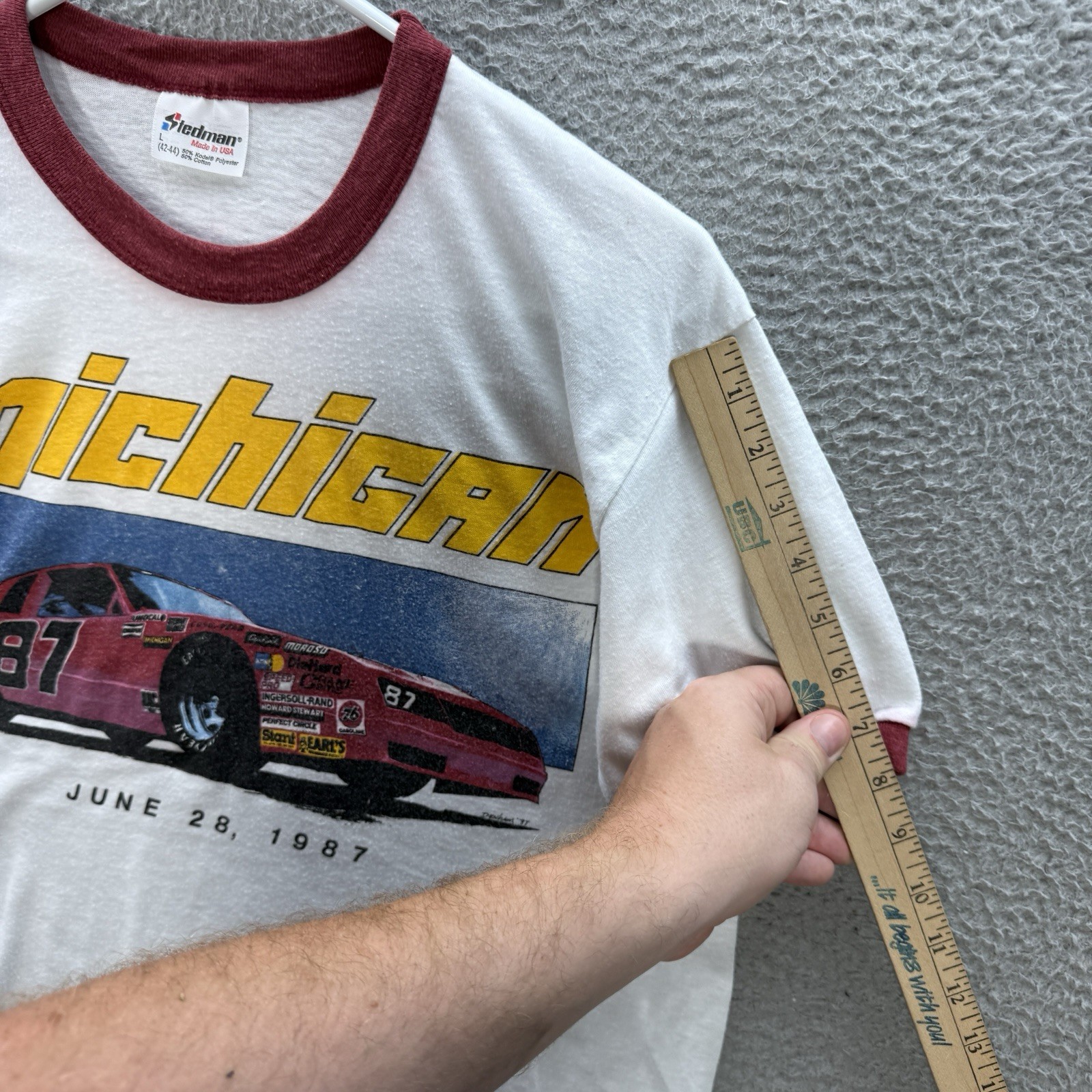 Vintage Stedman Shirt Adult Large White Ringer Stock Car Racing Grunge 80s Mens gallery
