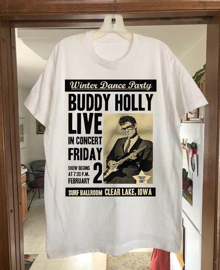 NEW Buddy Holly Winter Dance Party Heavy Cotton White T Shirt S-5XL JU953