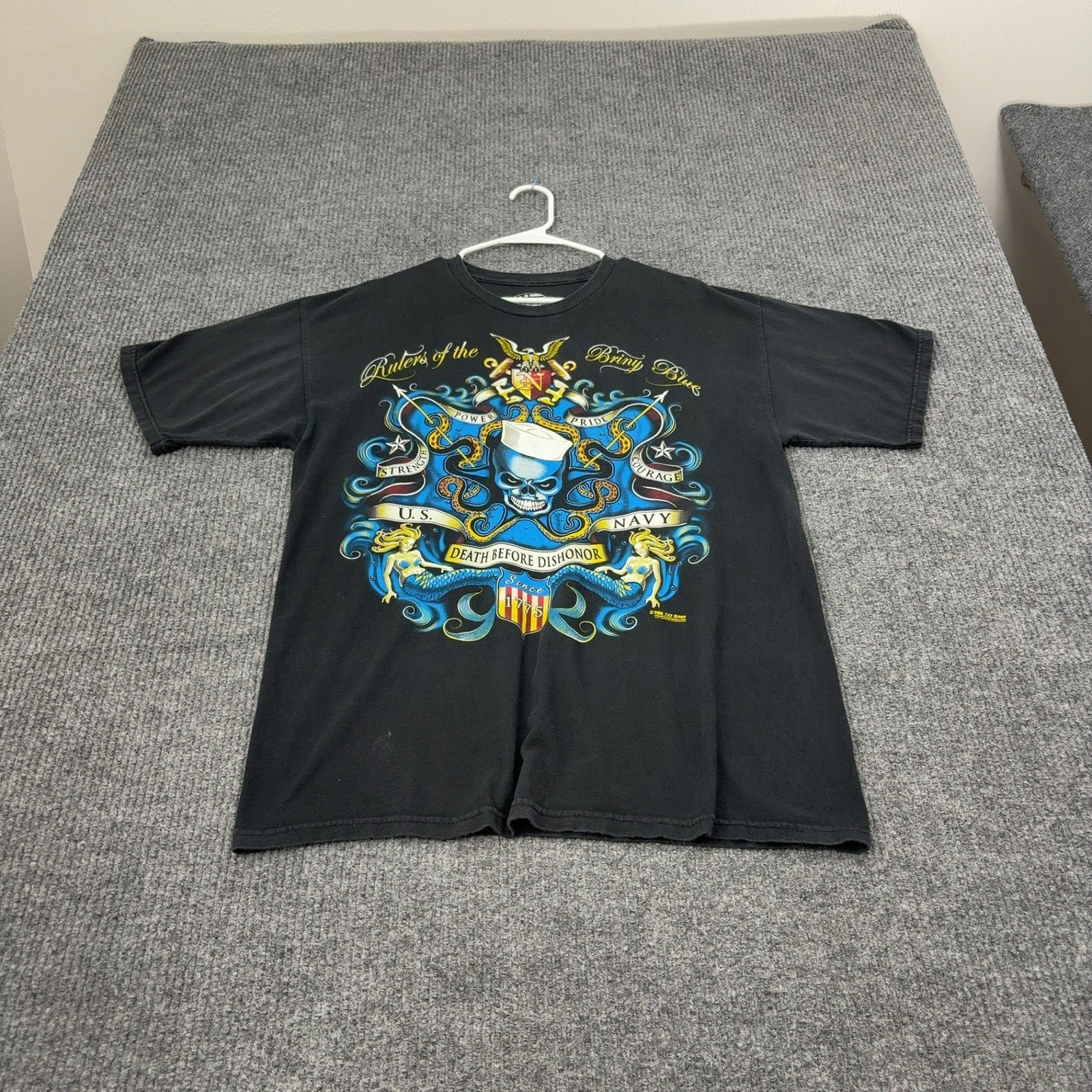 US Navy 7.62 Design T Shirt Mens L Black Cotton Mermaid Skull Graphic Military gallery