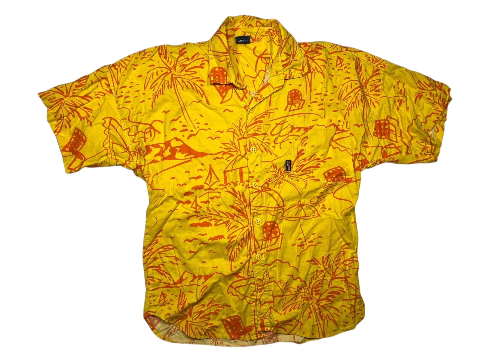 Vtg 90s NORFLEET x USA MADE Yellow/Red HAWAIIAN SHIRT Summer Beach Surf Men’s M