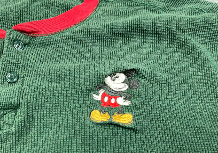 VTG Disney Store Mickey Mouse Green Embroidered Henley T-Shirt Adult XL Thermal gallery
