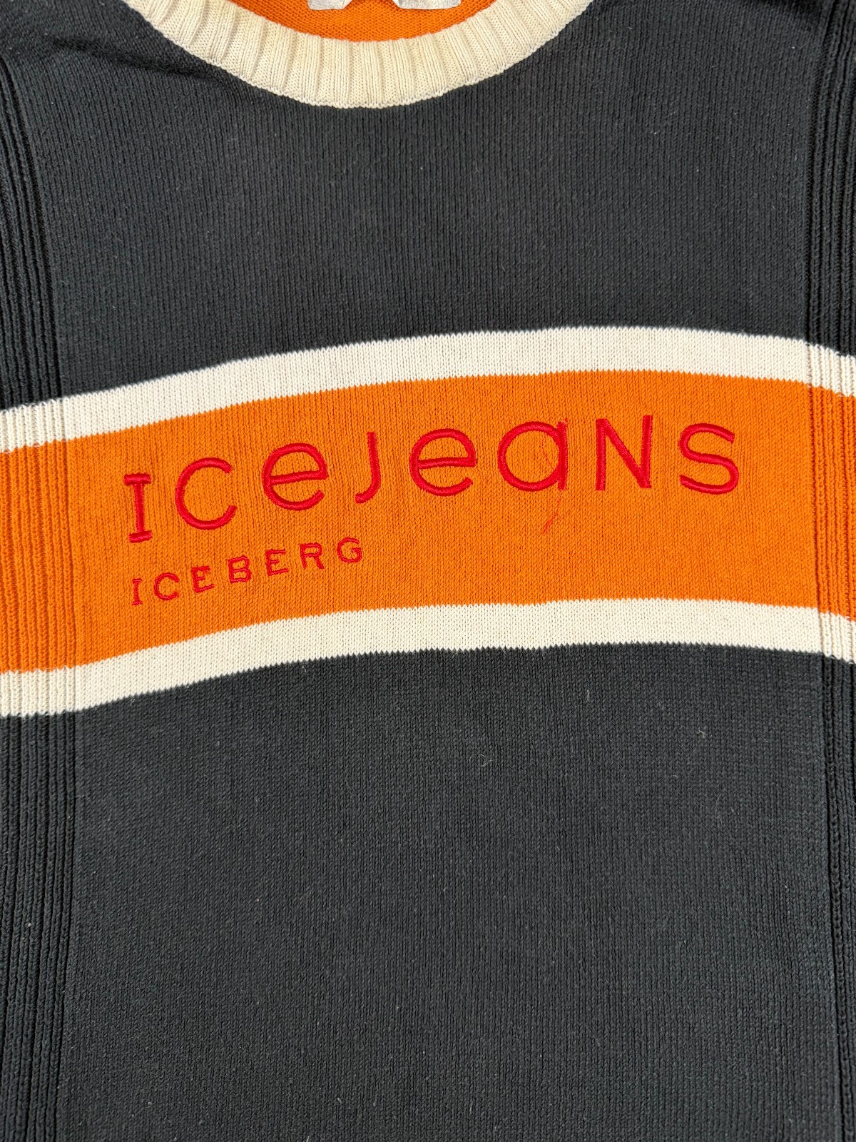 Vtg Iceberg IceJeans Knit T-Shirt Black Orange Logo Short Sleeve Men’s L gallery