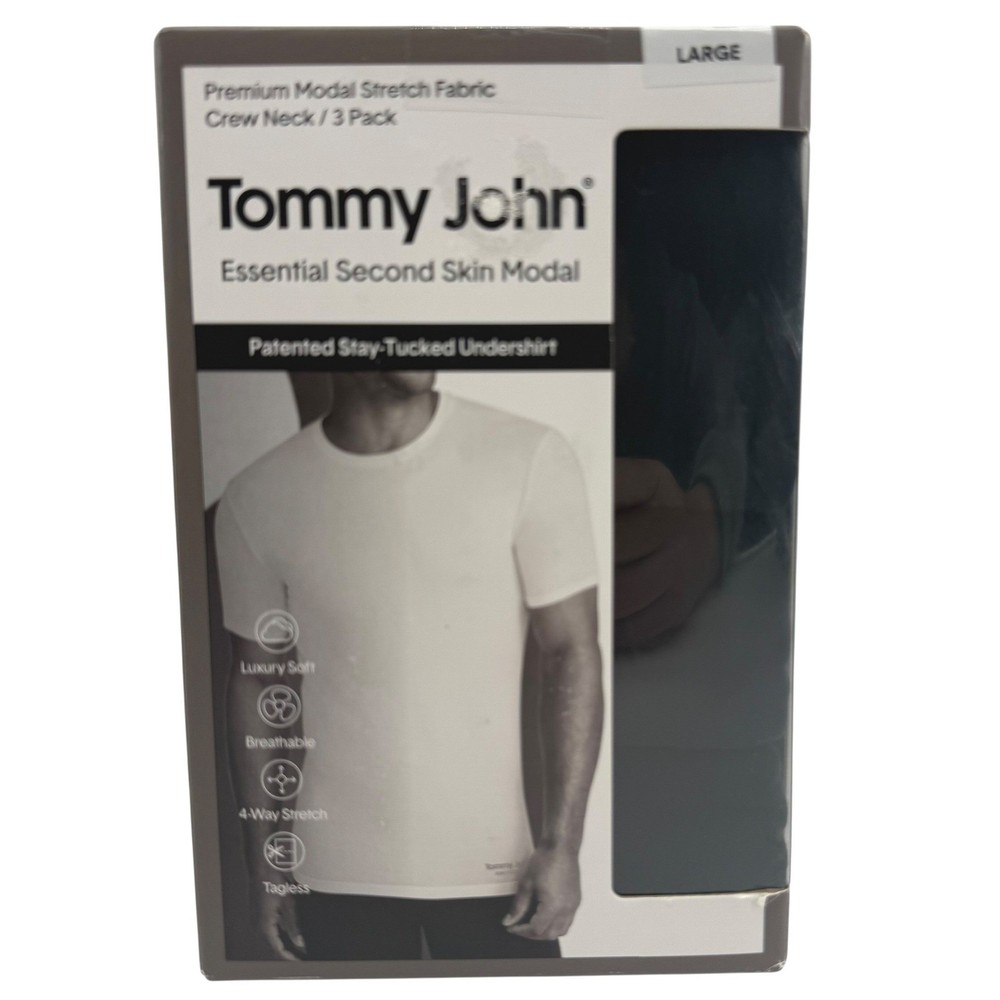 Tommy John Mens L Essential Second Skin Modal Crew Neck Undershirt 3 Pack Black