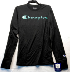 Champion Athletic Shirt Mens Small Black Script Logo Jersey Long Sleeve NEW
