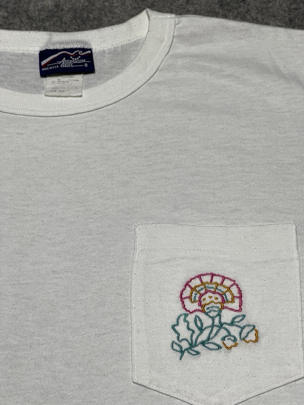 American Gear VINTAGE Single Stitch White embroidered Carnation Pocket Shirt XL gallery