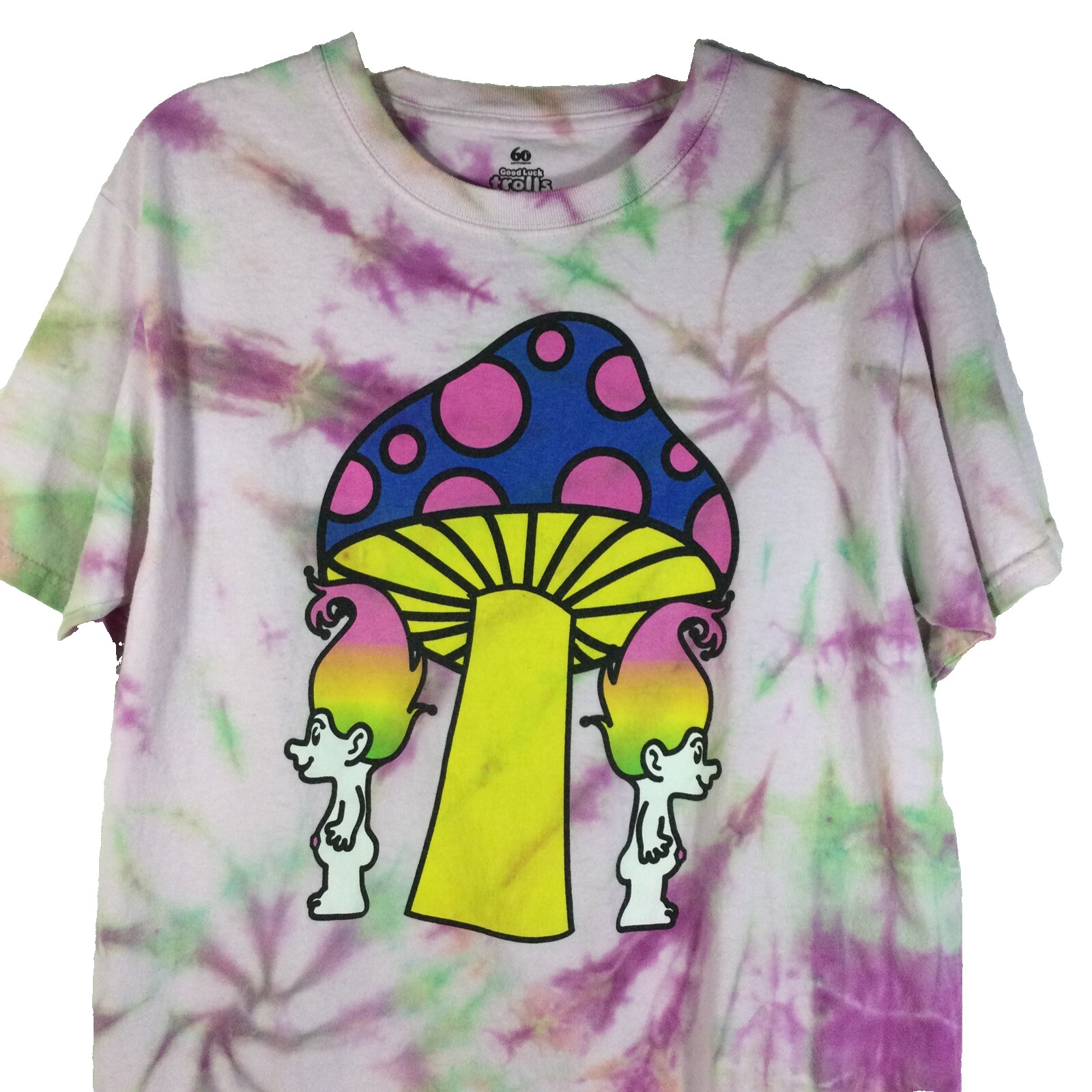 Good Luck Trolls 60 Year Pink Tie Dye Mushroom Graphic T-Shirt Medium gallery