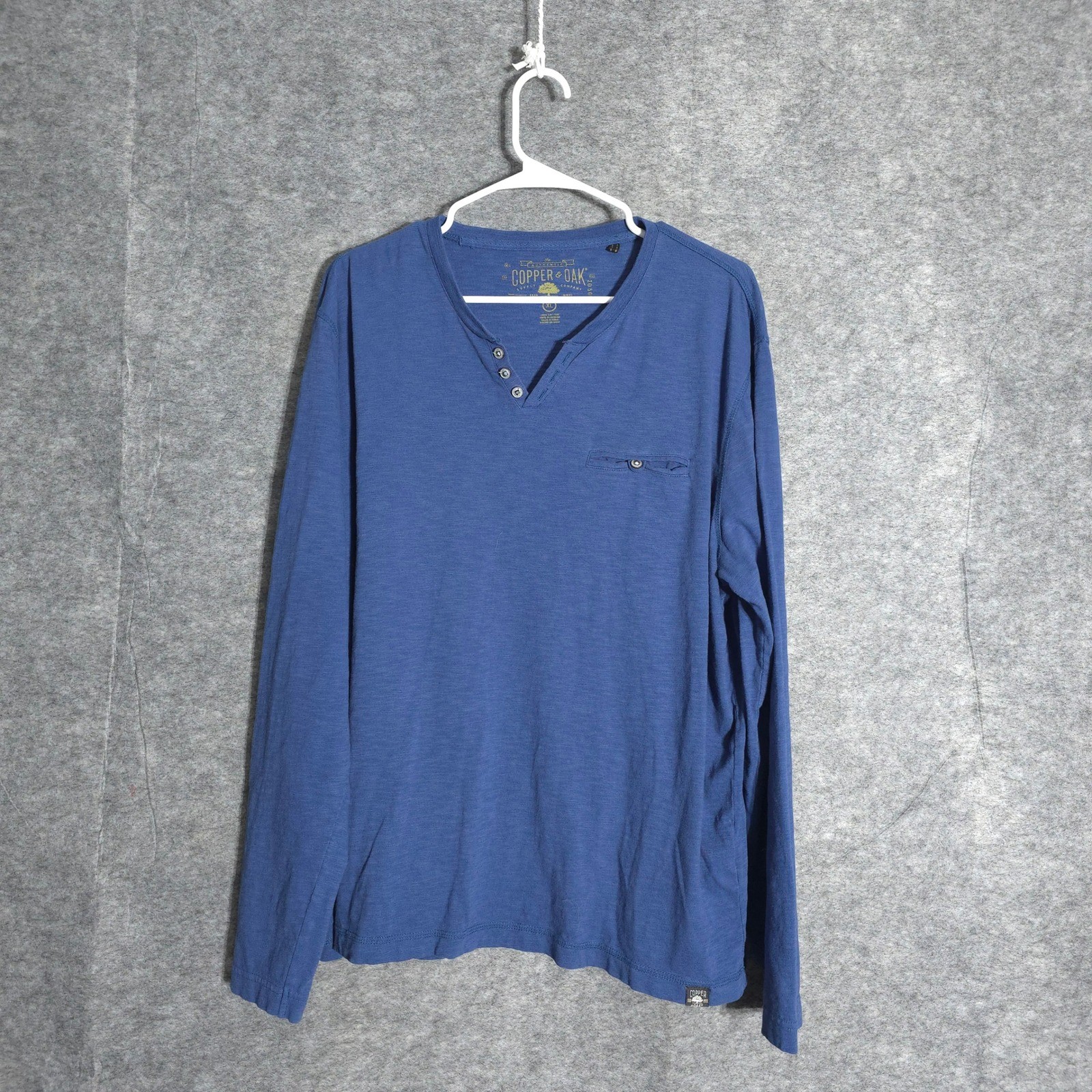 Copper & Oak Henley Shirt Mens XL Blue Long Sleeve Slub Cotton Pocket Casual gallery