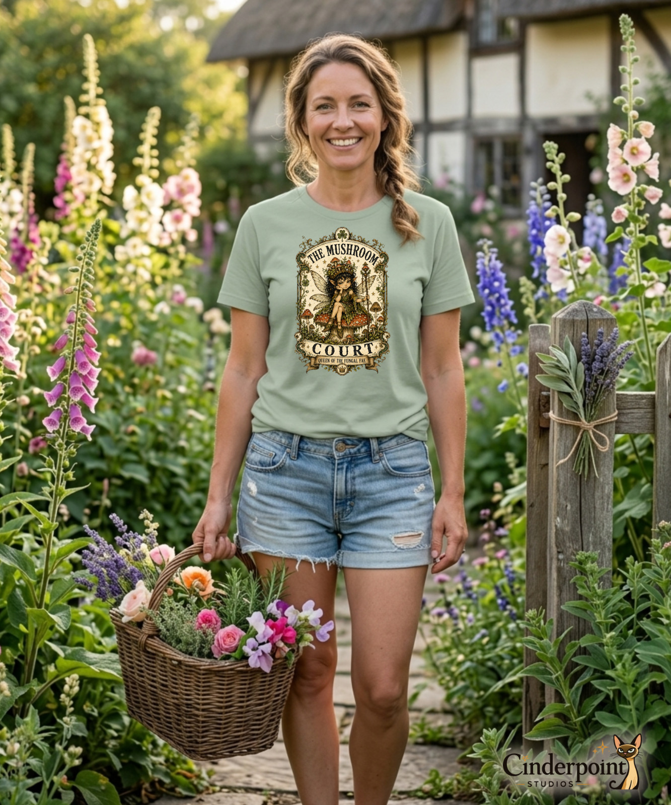 The Mushroom Court Fairy Queen Mab T-Shirt Goblincore Fantasy Fae Tee Sage XS-2X gallery